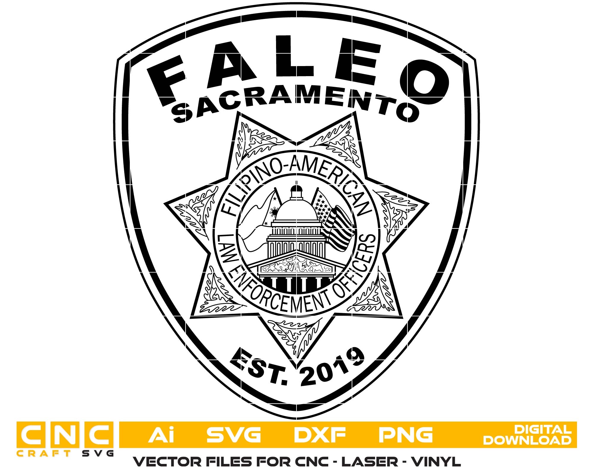 FALEO Sacramento Badge SVG, Filipino American Law Enforcement Emblem, Los Angeles Police Badge Vector, FALEO Officer Badge SVG, Sacramento Police Badge