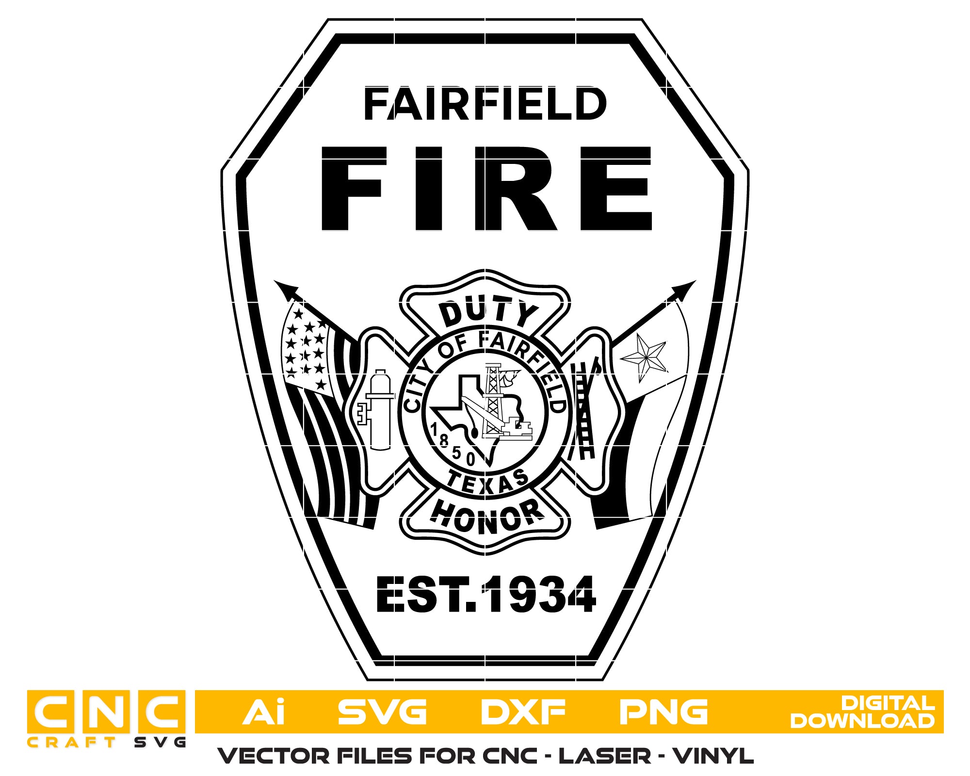 Fairfield Fire Department Badge Texas SVG, Fairfield TX Firefighter Emblem Vector, Fairfield Fire Badge SVG, Texas Fire Department Badge, Fairfield Firefighter Logo