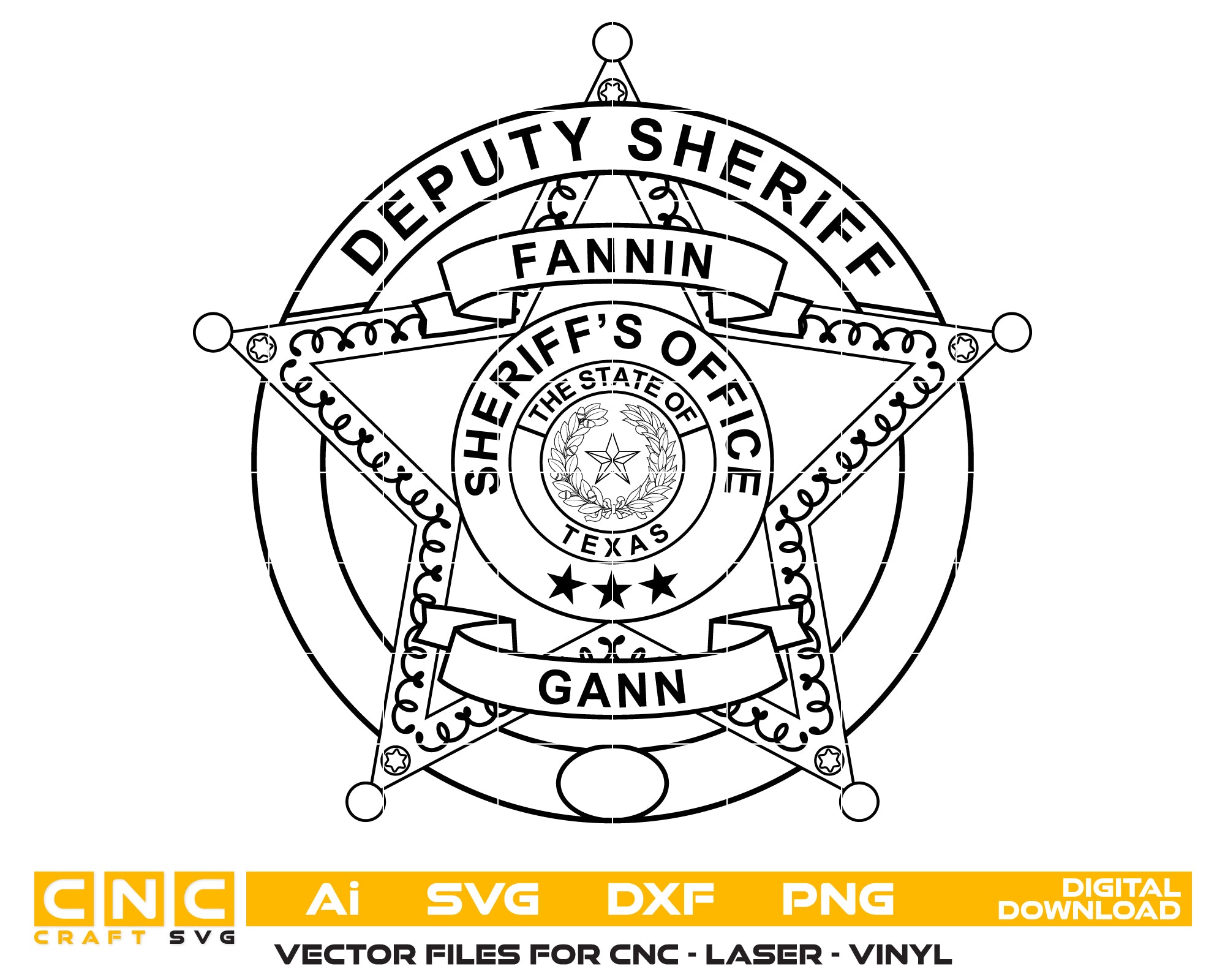 Fannin Texas Deputy Sheriff Badge SVG, Fannin County Sheriff Vector, Texas Law Enforcement Badge SVG, Sheriff Office Logo SVG, Police Badge Digital File
