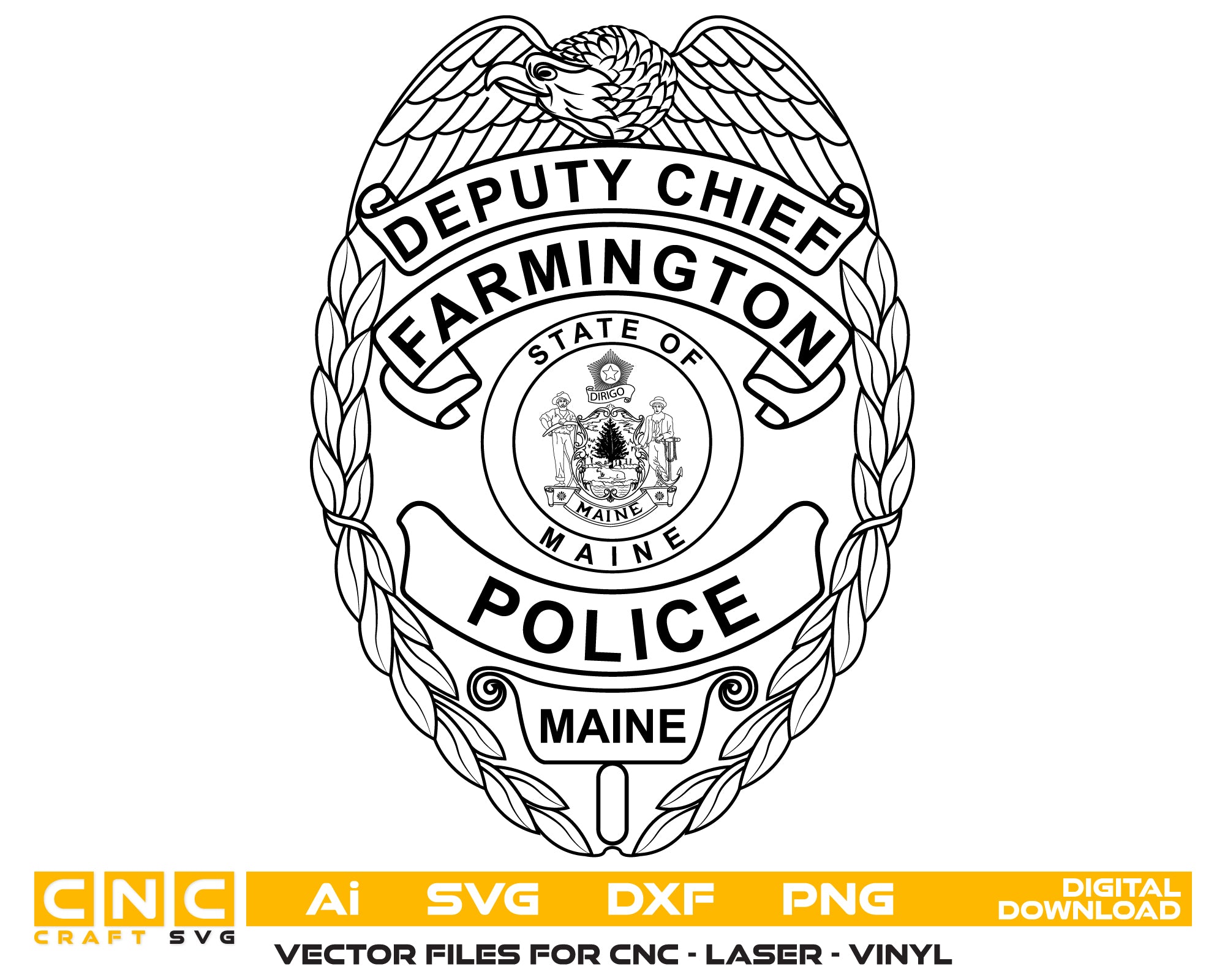 Farmington Police Deputy Chief Badge Maine SVG, Farmington ME Police Emblem Vector, Maine Deputy Chief Badge SVG, Farmington Law Enforcement Badge, Farmington Police Logo