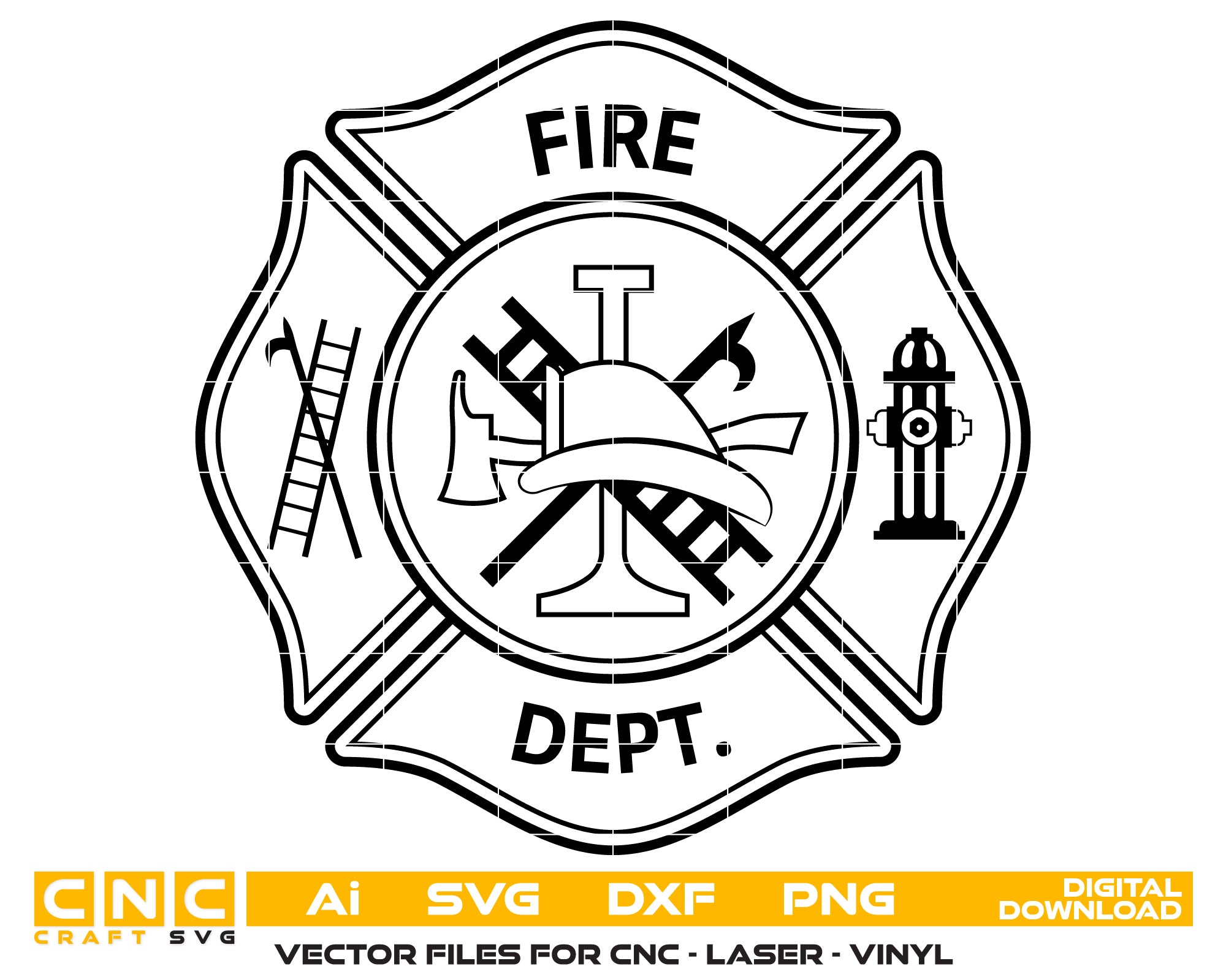 Fire Department Maltese Cross Emblem Badge SVG, Firefighter Symbol Vector, Maltese Cross Firefighter Logo, Fire Service Emblem SVG, Fire Helmet Badge Vector File