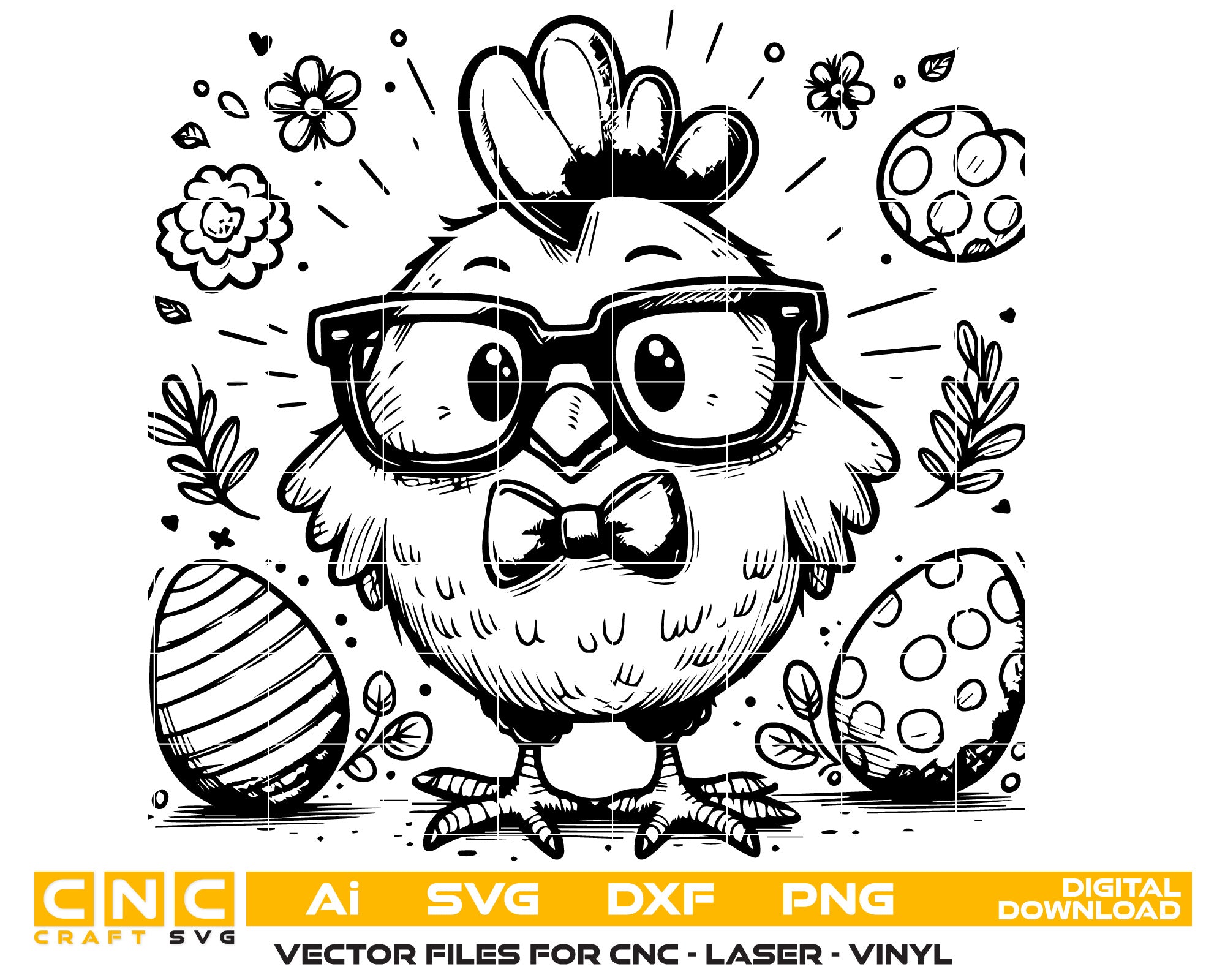 Fluffy Easter Chick with Eggs and Flowers SVG – Spring Craft Design