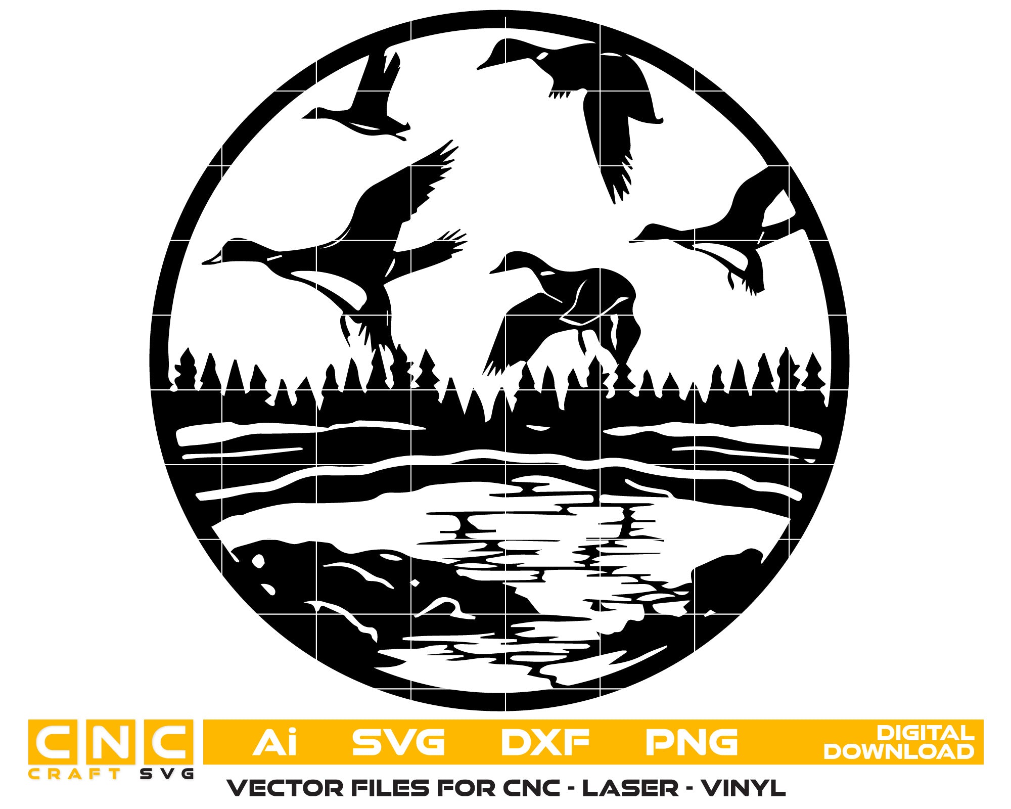 Flying Ducks on Forest Lake Scene – Vector File