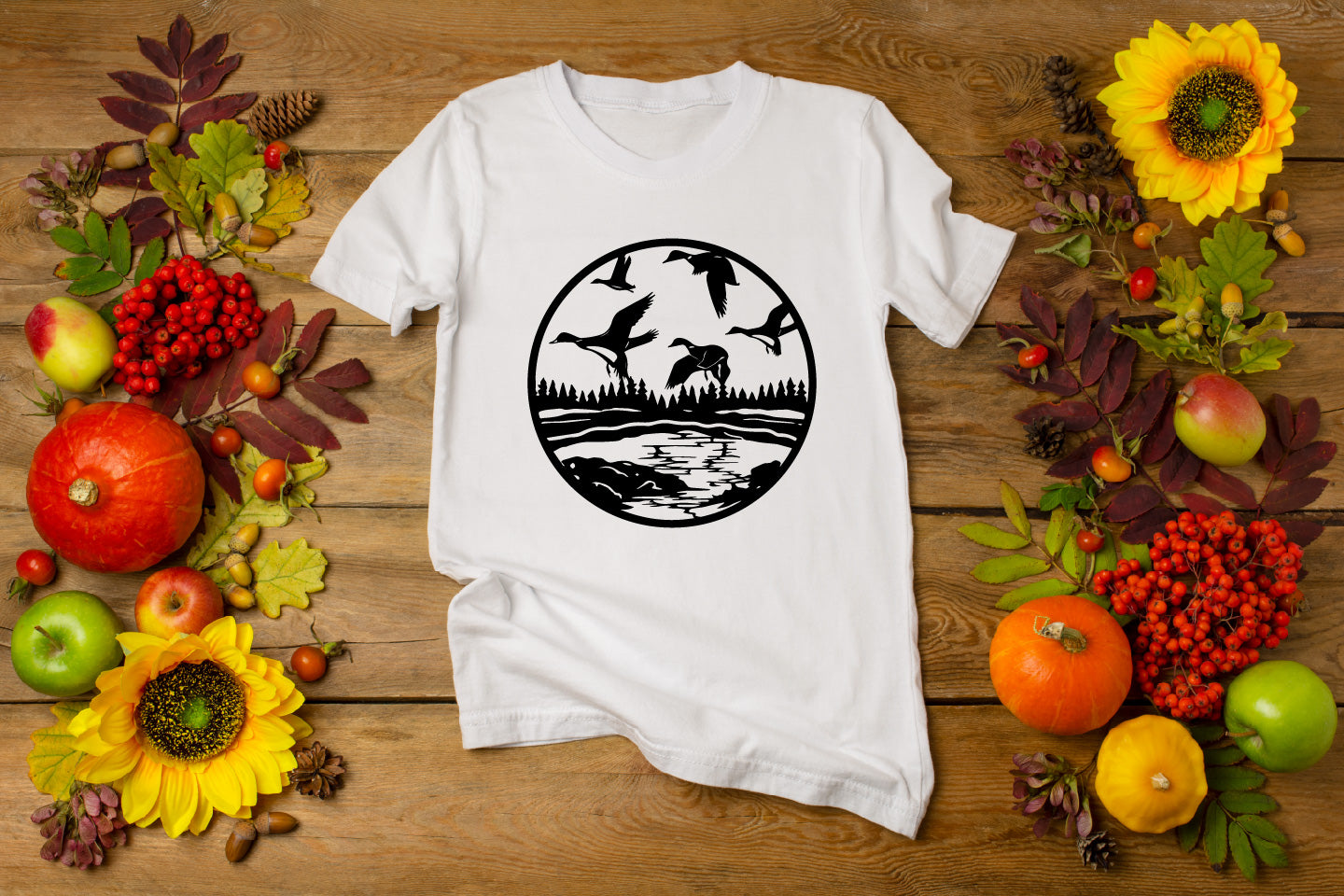 Flying Ducks on Forest Lake Scene – Vector File