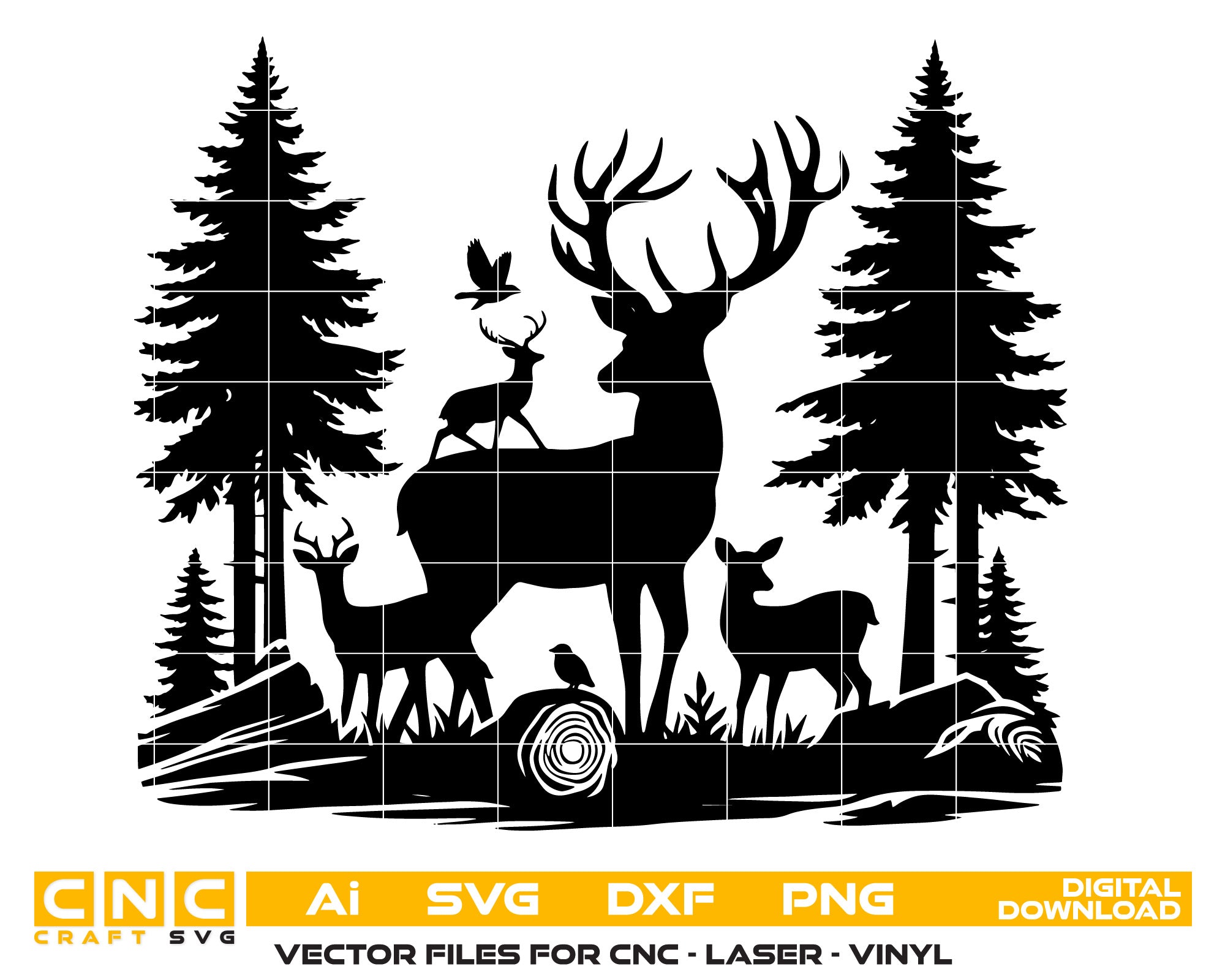 Forest Mountain Deer Vector Art