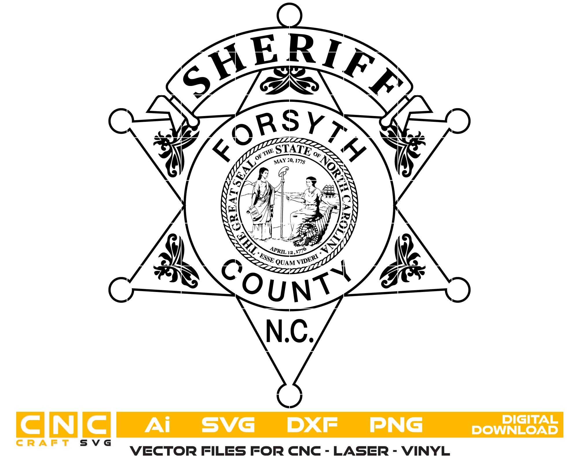 Forsyth County Sheriff’s Office Badge SVG, North Carolina Sheriff Badge, Forsyth County Law Enforcement Vector, NC Sheriff Emblem, Deputy Sheriff Badge SVG