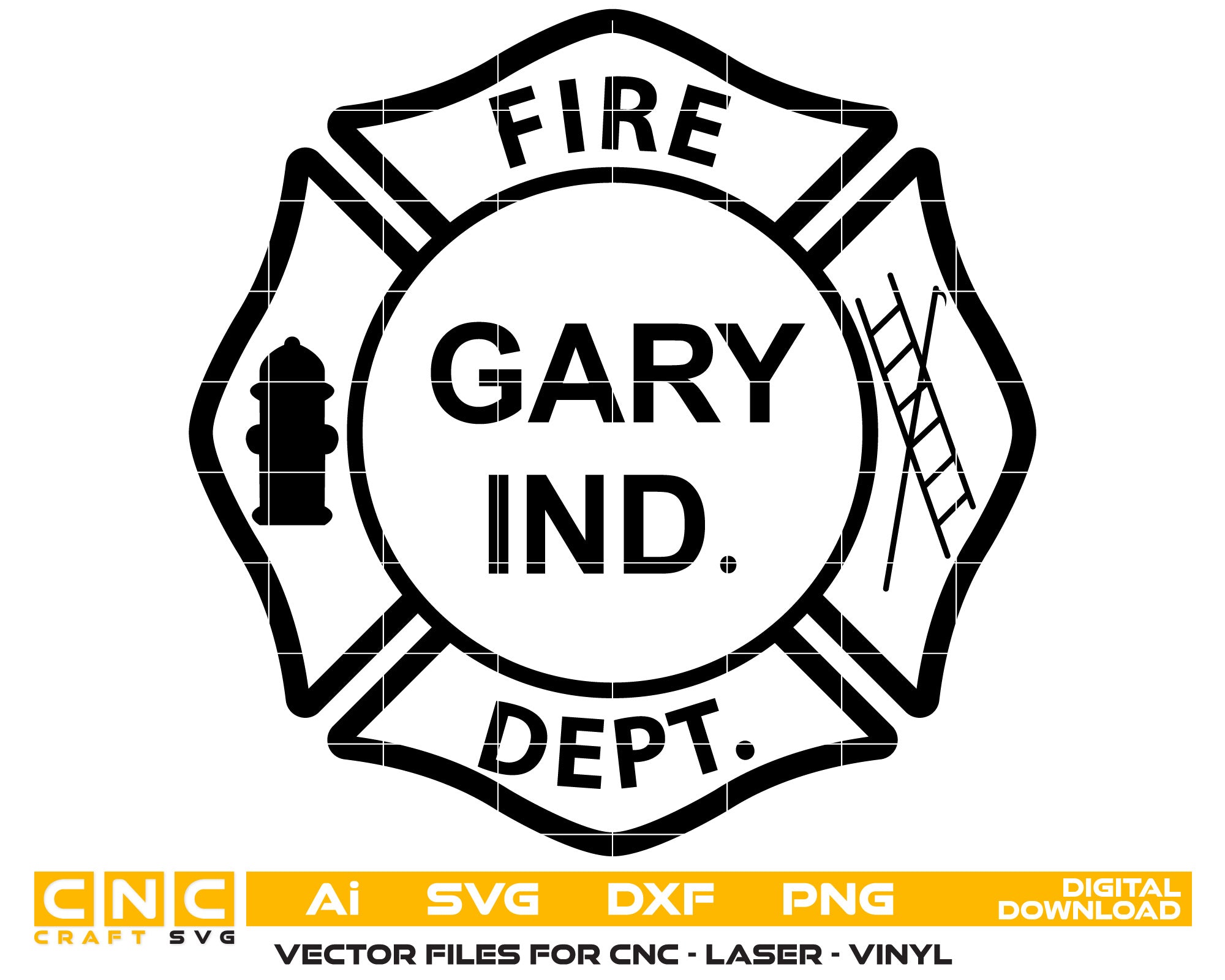 Gary Fire Department Indiana Badge SVG | Firefighter Vector Emblem for CNC & Printing