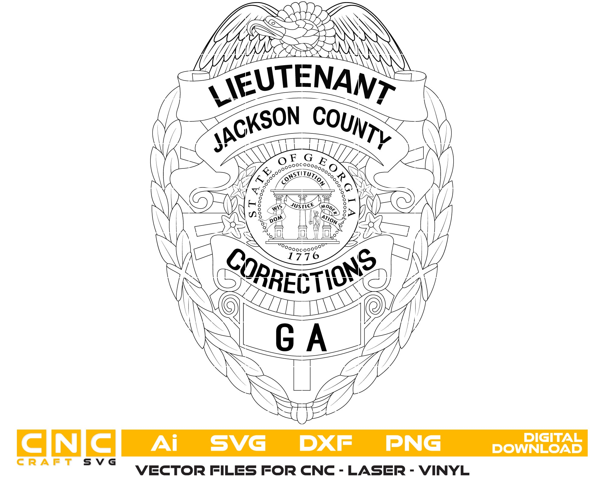 Georgia Jackson County Lieutenant Badge SVG, Corrections Officer Badge Vector, Jackson County Sheriff Badge, Georgia Law Enforcement SVG, Corrections Emblem Vector, Police Badge SVG