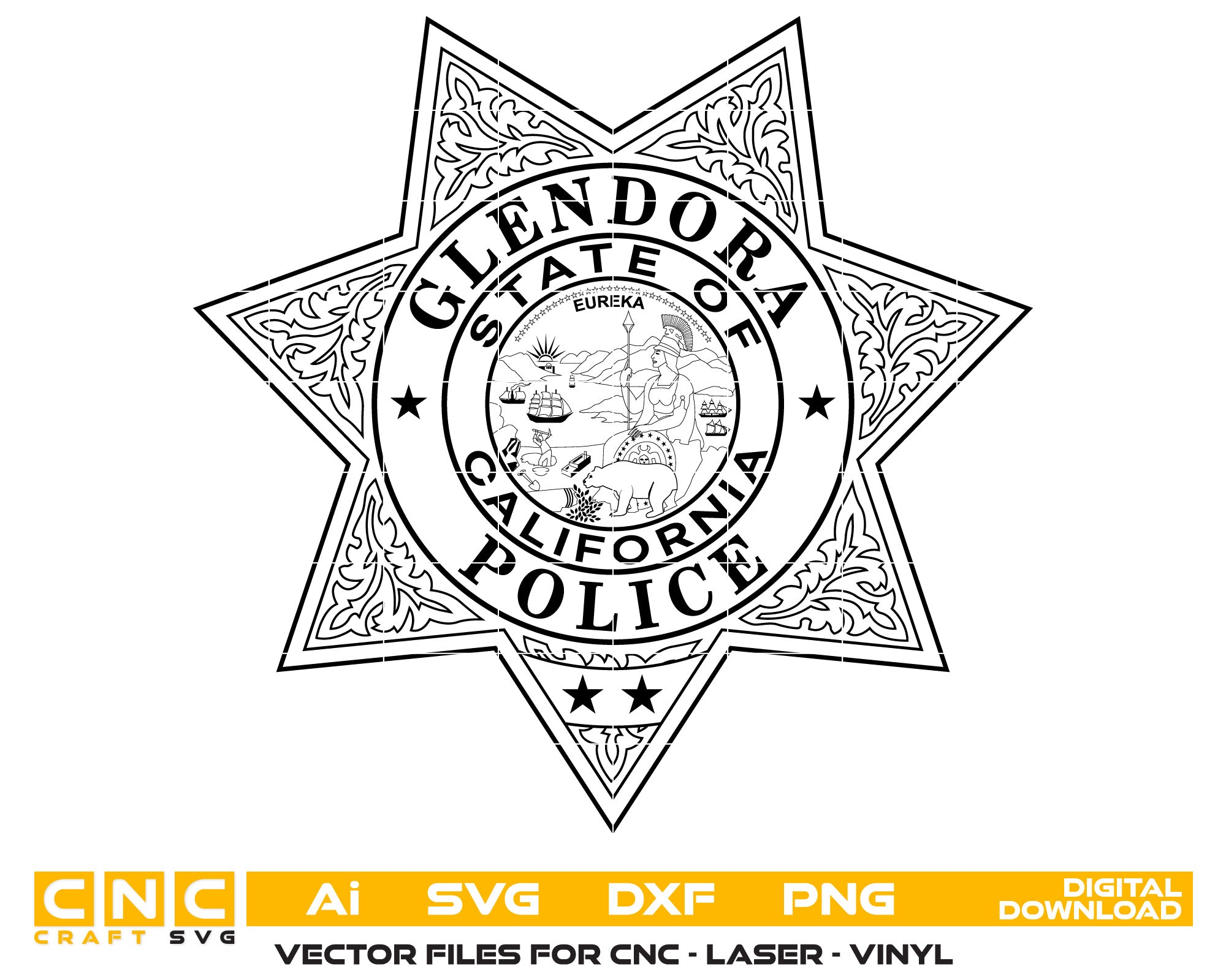 Glendora Police Department Badge SVG, Glendora PD Badge Vector, California Police Badge Design, Law Enforcement Badge SVG, Glendora California Badge