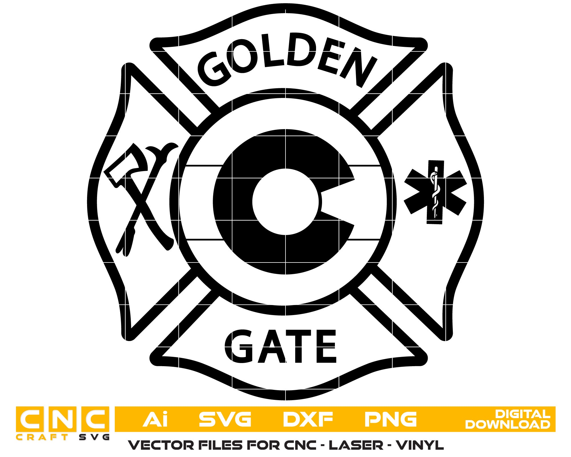 Golden Gate Fire Protection District Badge SVG | Fire Department Vector for CNC & Printing