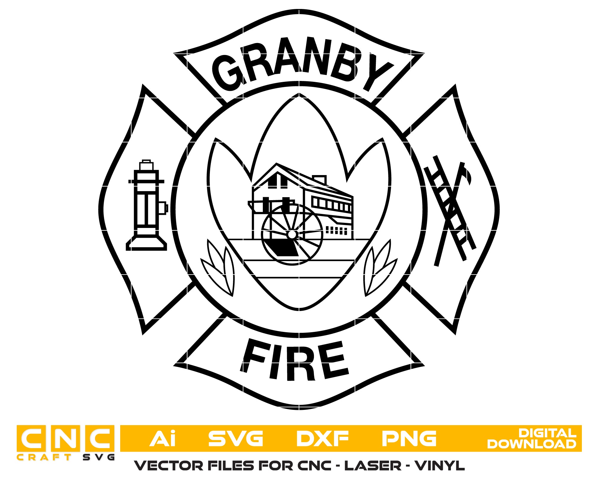 Granby Fire Department Badge SVG, Firefighter Badge Emblem Vector, Granby Fire Service Badge Design, Fire Department Shield SVG, Firefighter Emblem Vector File