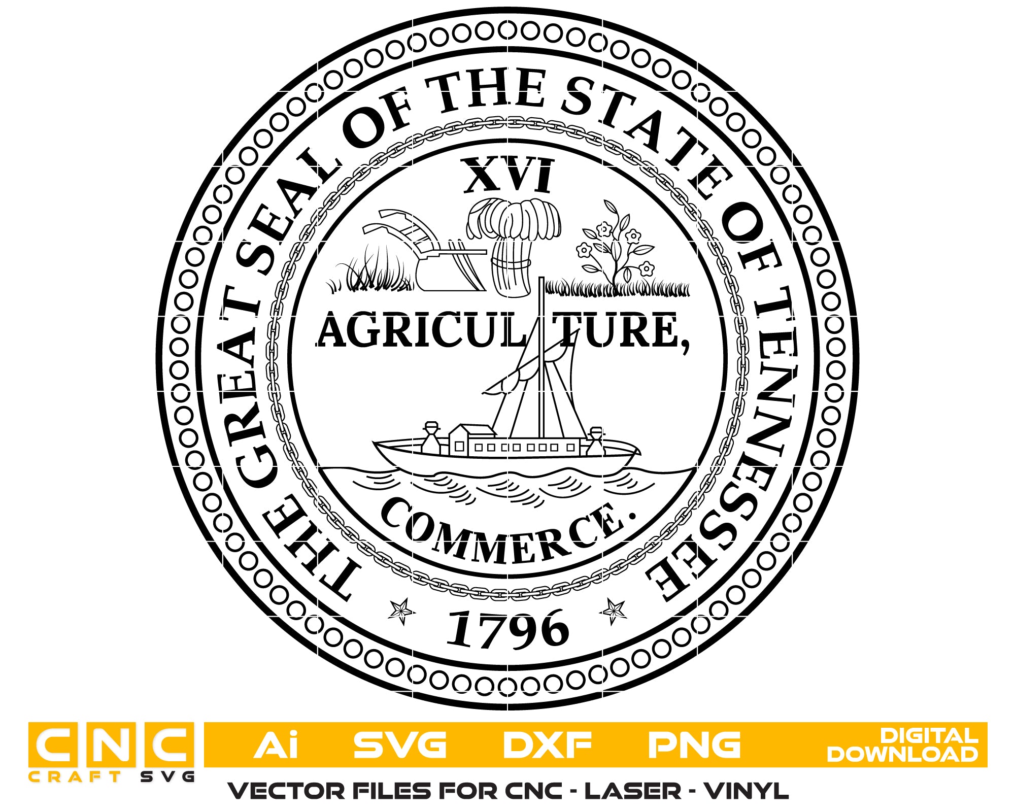 Great Seal of the State of Tennessee SVG, Tennessee State Emblem Vector, Tennessee Official Seal, State Seal SVG, Tennessee Government Emblem Vector File