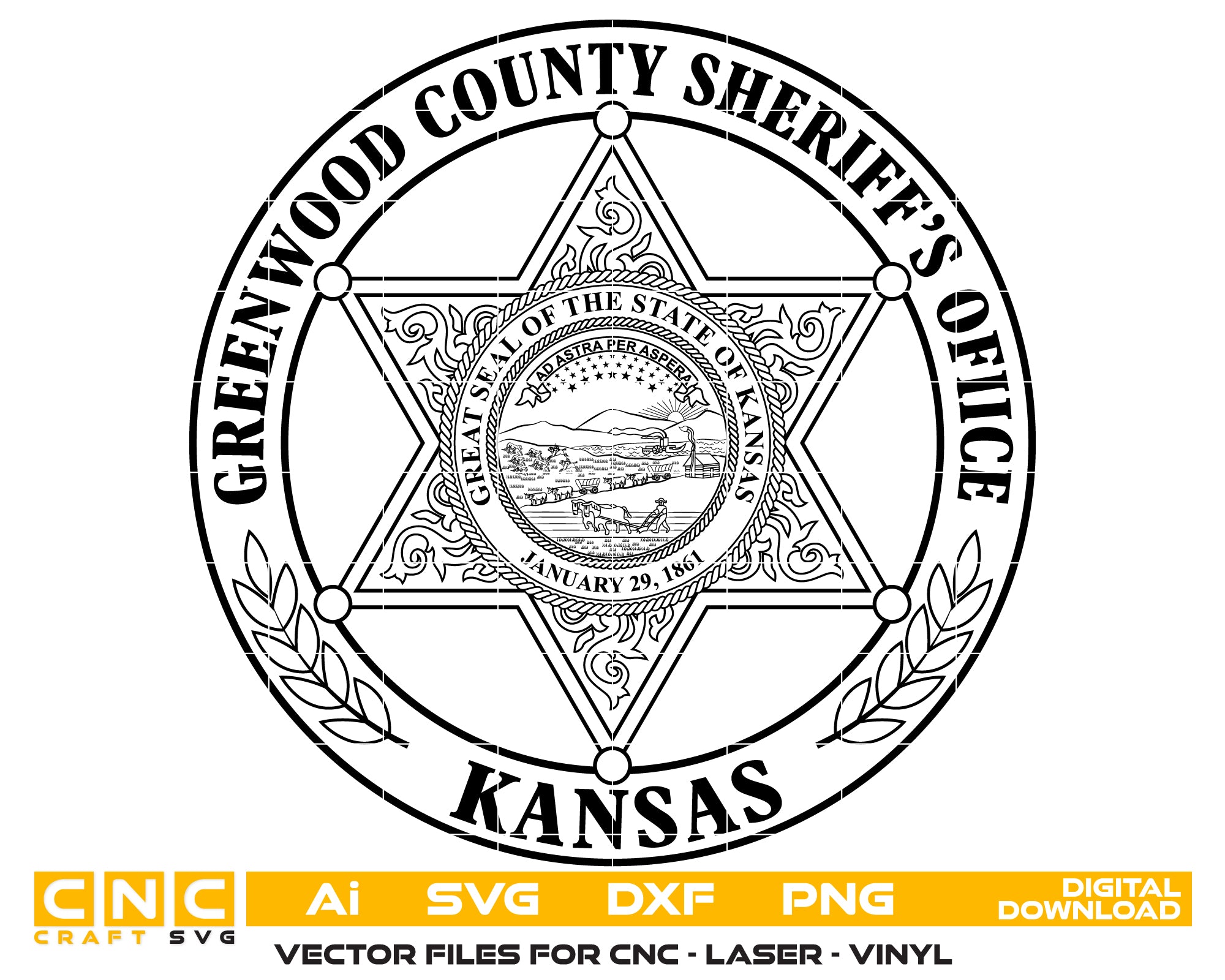 Greenwood County Sheriff’s Office Badge SVG, Kansas Sheriff Badge Vector, Greenwood County Law Enforcement Badge, Sheriff’s Office Badge SVG, Police Badge Vector