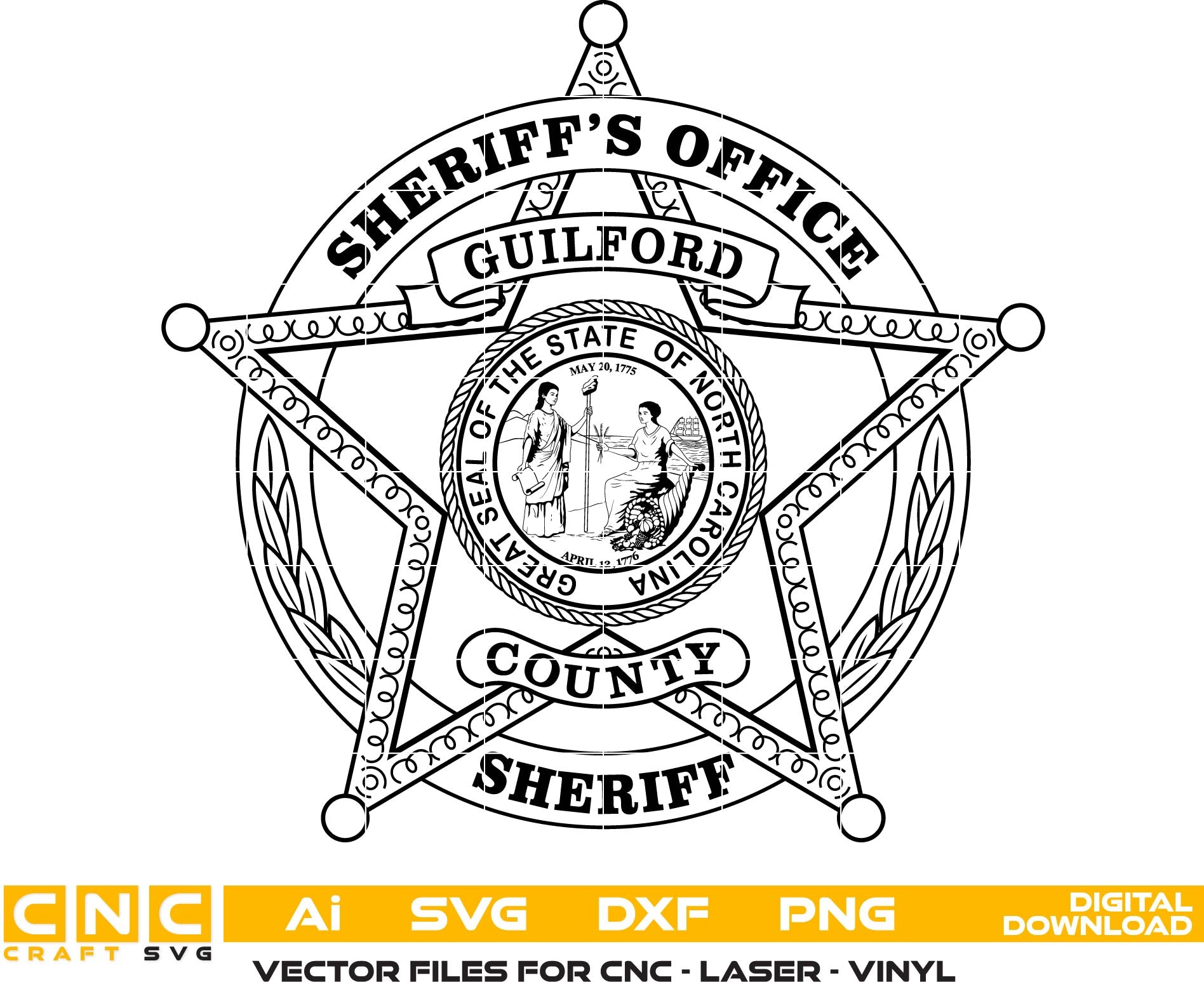 Guilford County Sheriff Badge SVG, Guilford NC Sheriff Vector, North Carolina Sheriff Badge SVG, Law Enforcement Badge Design, Sheriff Emblem Vector, NC Police Logo SVG