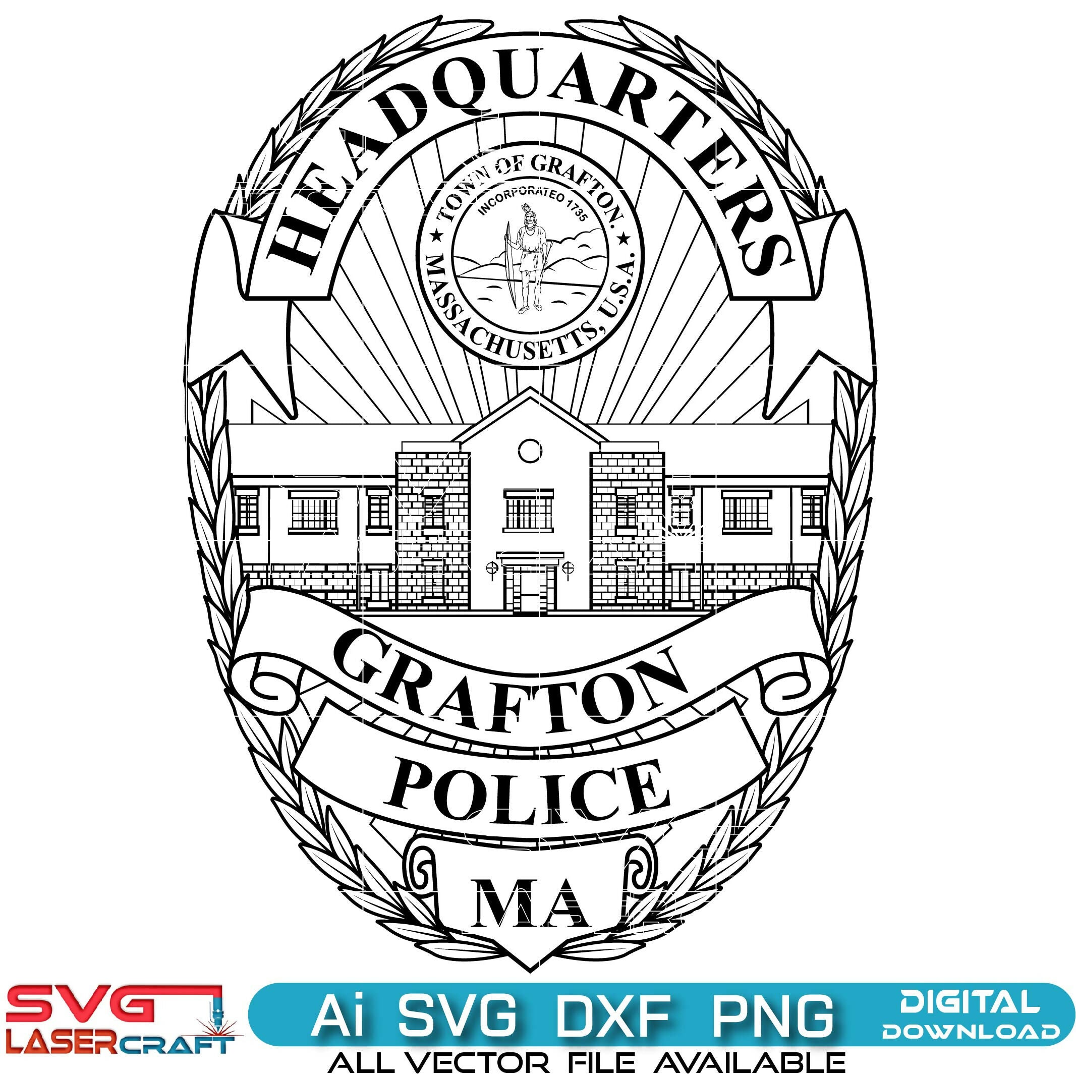Grafton Police Headquarters Badge Vector Art
