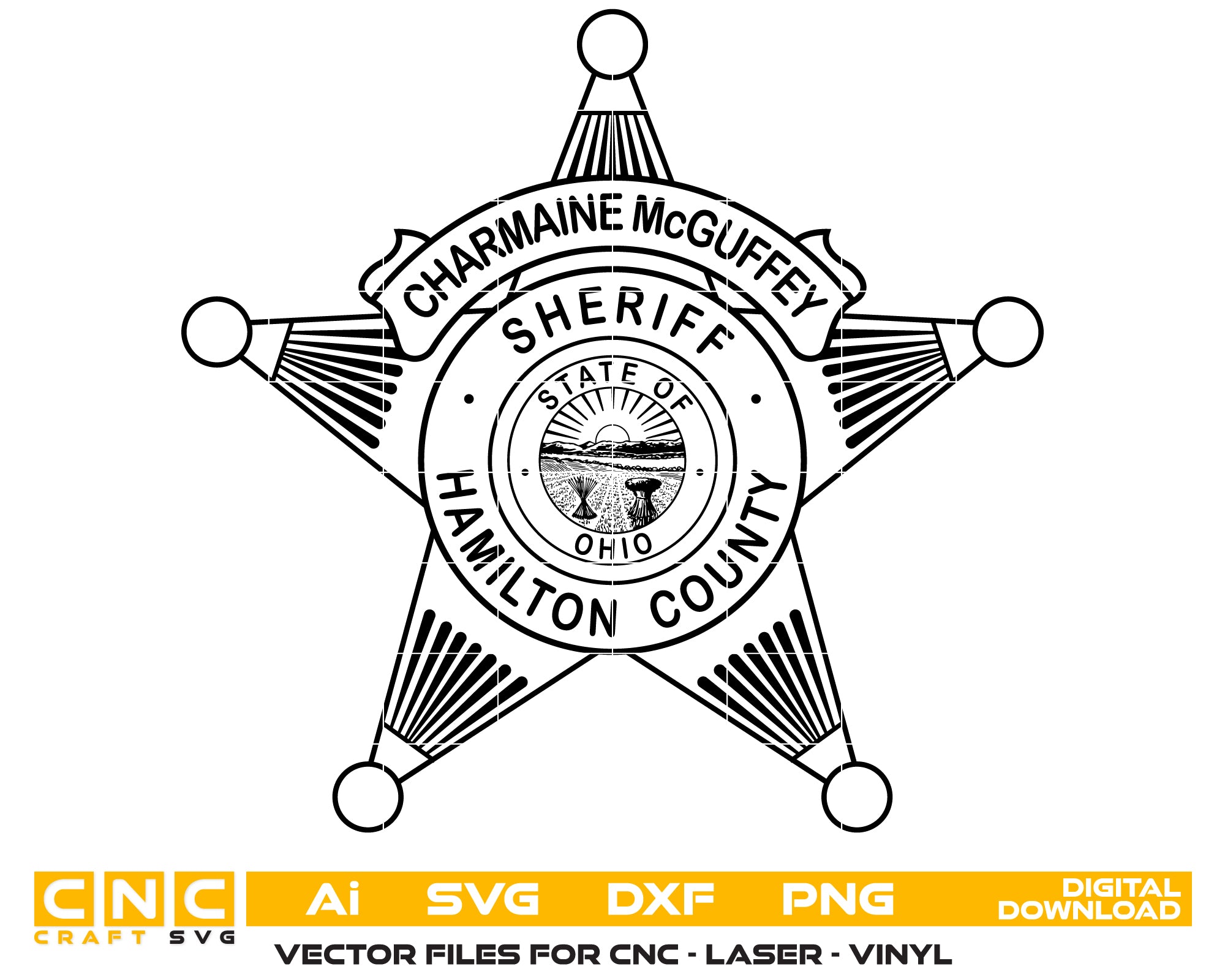 Hamilton County Ohio Sheriff Badge SVG, Ohio Law Enforcement Badge Vector, Hamilton County Sheriff Emblem, Police Officer Badge SVG, Sheriff Department Badge