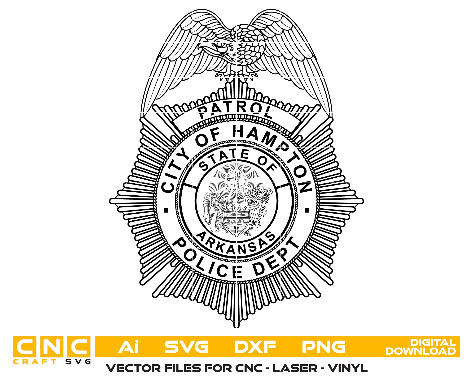 Hampton Patrol Police Department Badge Arkansas SVG, Hampton AR Police Emblem Vector, Hampton Police Badge SVG, Arkansas Police Department Badge, Hampton Patrol Logo