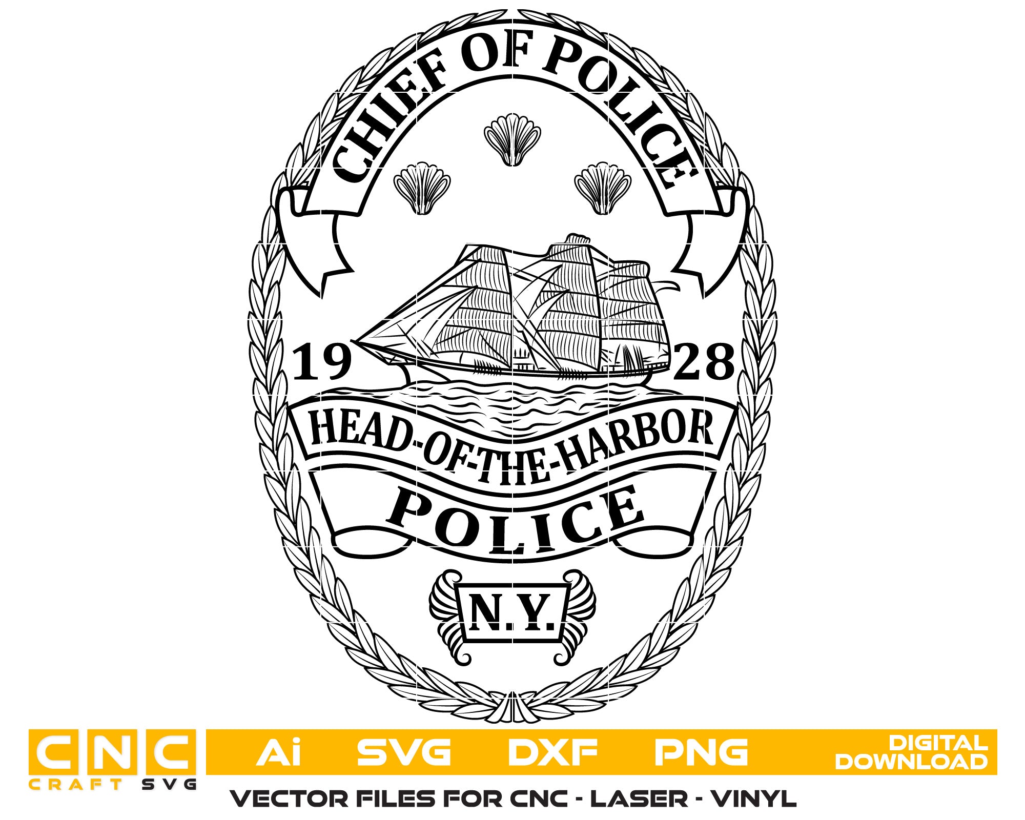 Harbor Police Chief Badge SVG, Harbor Police Badge Vector, Police Chief Emblem SVG, Law Enforcement Badge Vector, Harbor Chief Logo SVG, Police Insignia Vector
