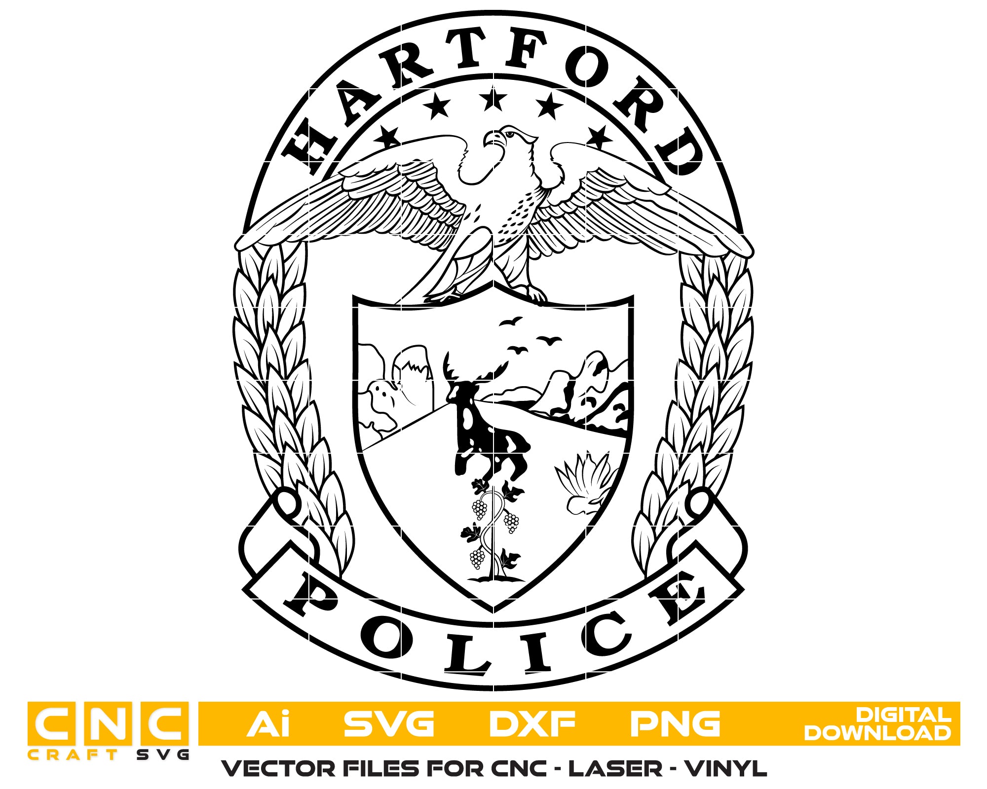 Hartford Police Department Badge SVG, Hartford Police Emblem Vector, Hartford Police Badge Logo, Hartford Law Enforcement Badge SVG, Hartford Police Officer Badge