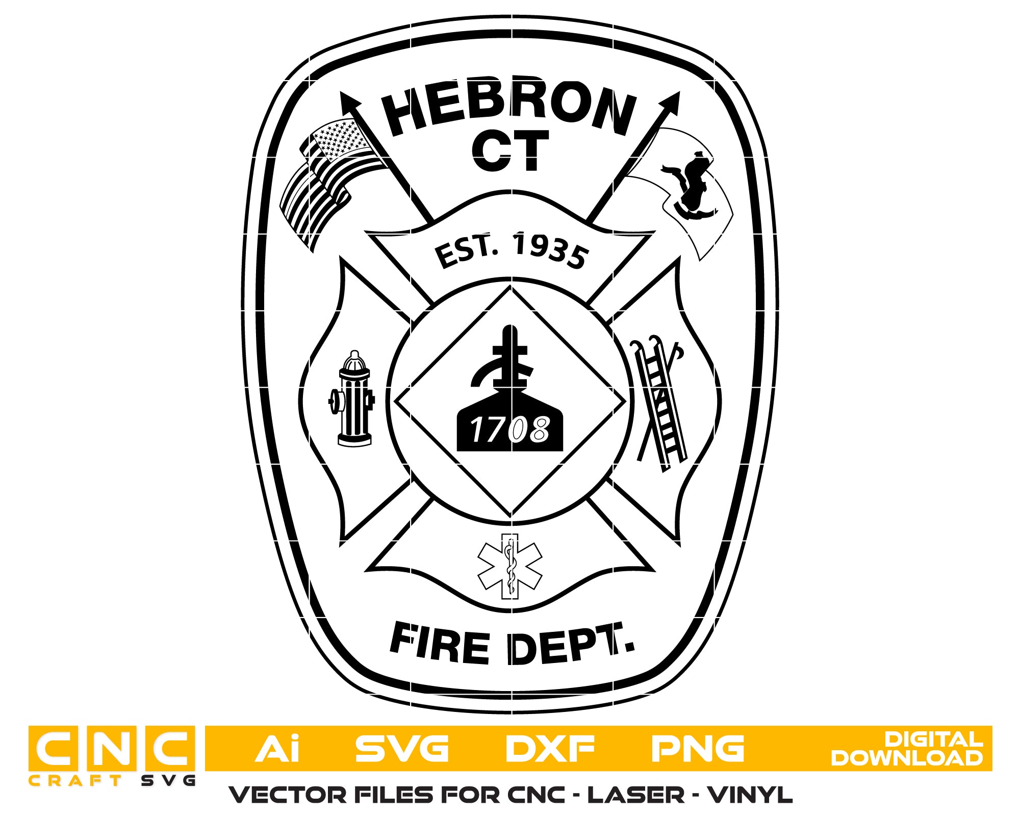 Hebron CT Fire Department Badge SVG, Connecticut Fire Department Badge Vector, Hebron Fire Badge, Firefighter Badge SVG, Fire Department Badge Vector