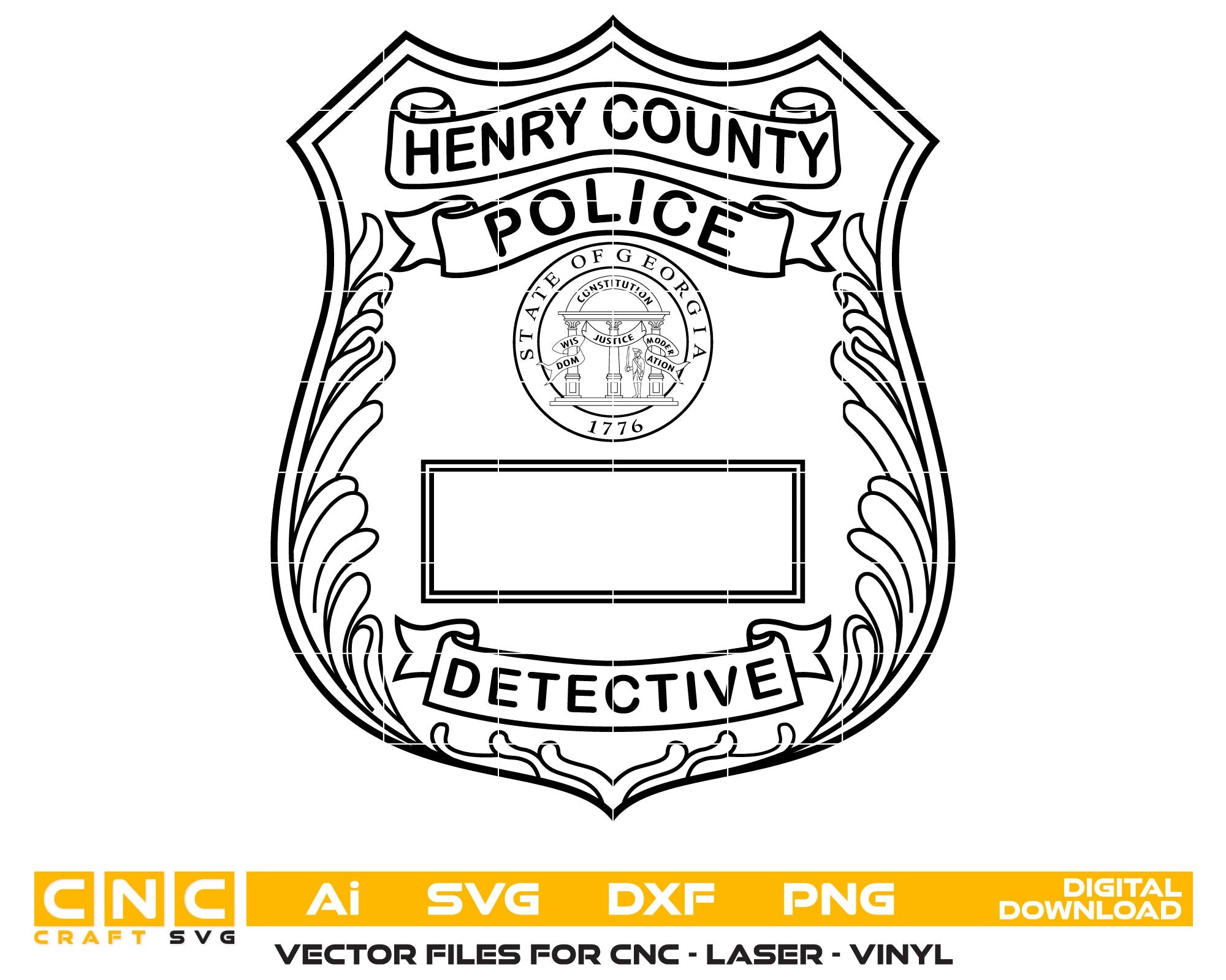 Henry County Police Department Detective Badge SVG, Henry County Detective Badge Vector, Police Detective Badge SVG, Law Enforcement Detective Emblem, Police Shield Vector, Badge Engraving File