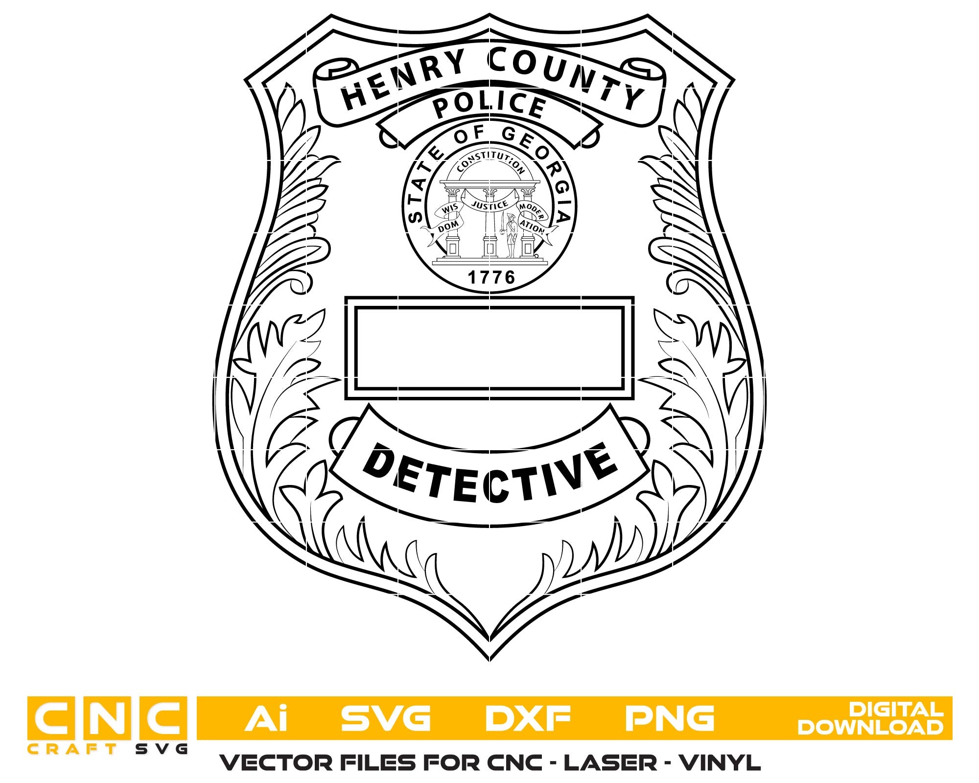Henry County Police Detective Badge SVG, Henry County Detective Badge Vector, Police Detective Badge SVG, Law Enforcement Detective Emblem, Police Shield Vector, Engraving Badge File