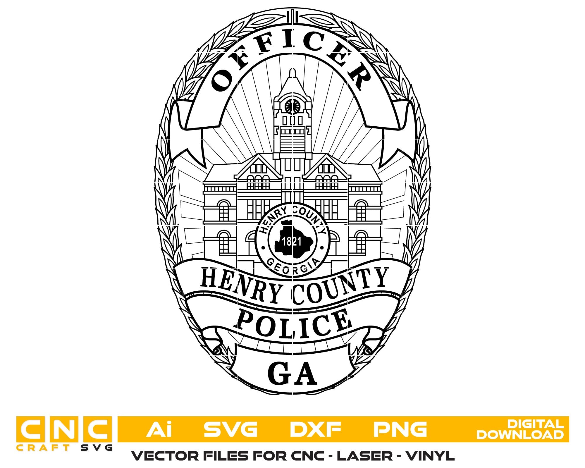 Henry County Police Officer Badge SVG, Henry County Officer Badge Vector, Police Officer Badge SVG, Law Enforcement Badge Emblem, Police Shield Vector, Badge Engraving File