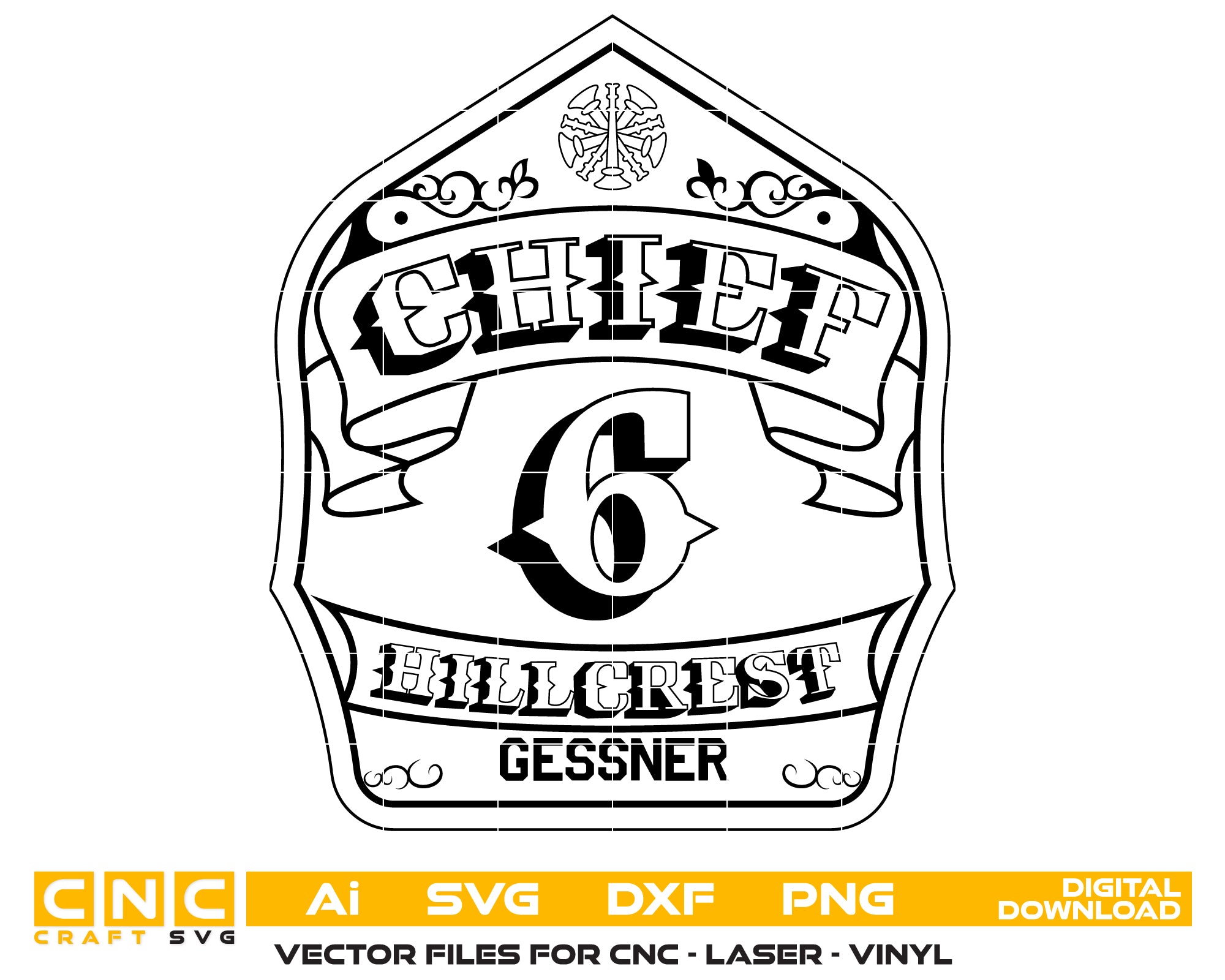 Hillcrest Fire Chief Helmet Shields Badge