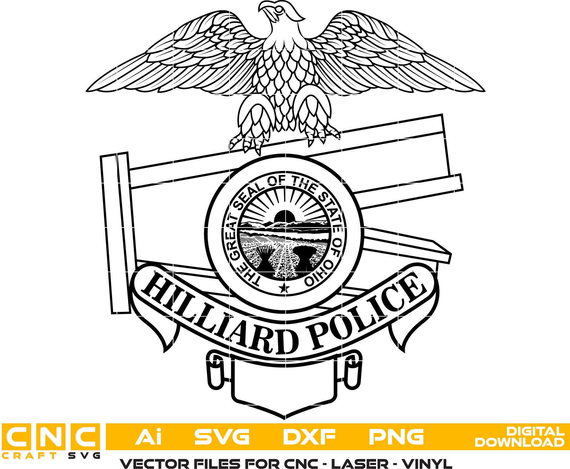 Hilliard Police Badge/ Ohio Police Badge Vector art Svg/ Dxf/ Jpg/ Png/ and Ai files For laser engraving/ woodworking/ acrylic painting and all printing machines.