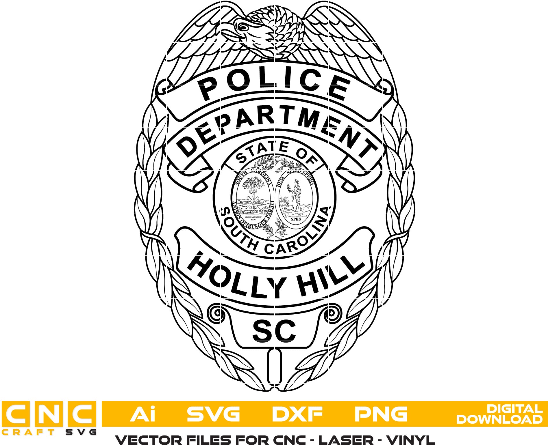 Holly Hill South Carolina Police Badge Vector Art, Ai,SVG, DXF, PNG, Digital Files