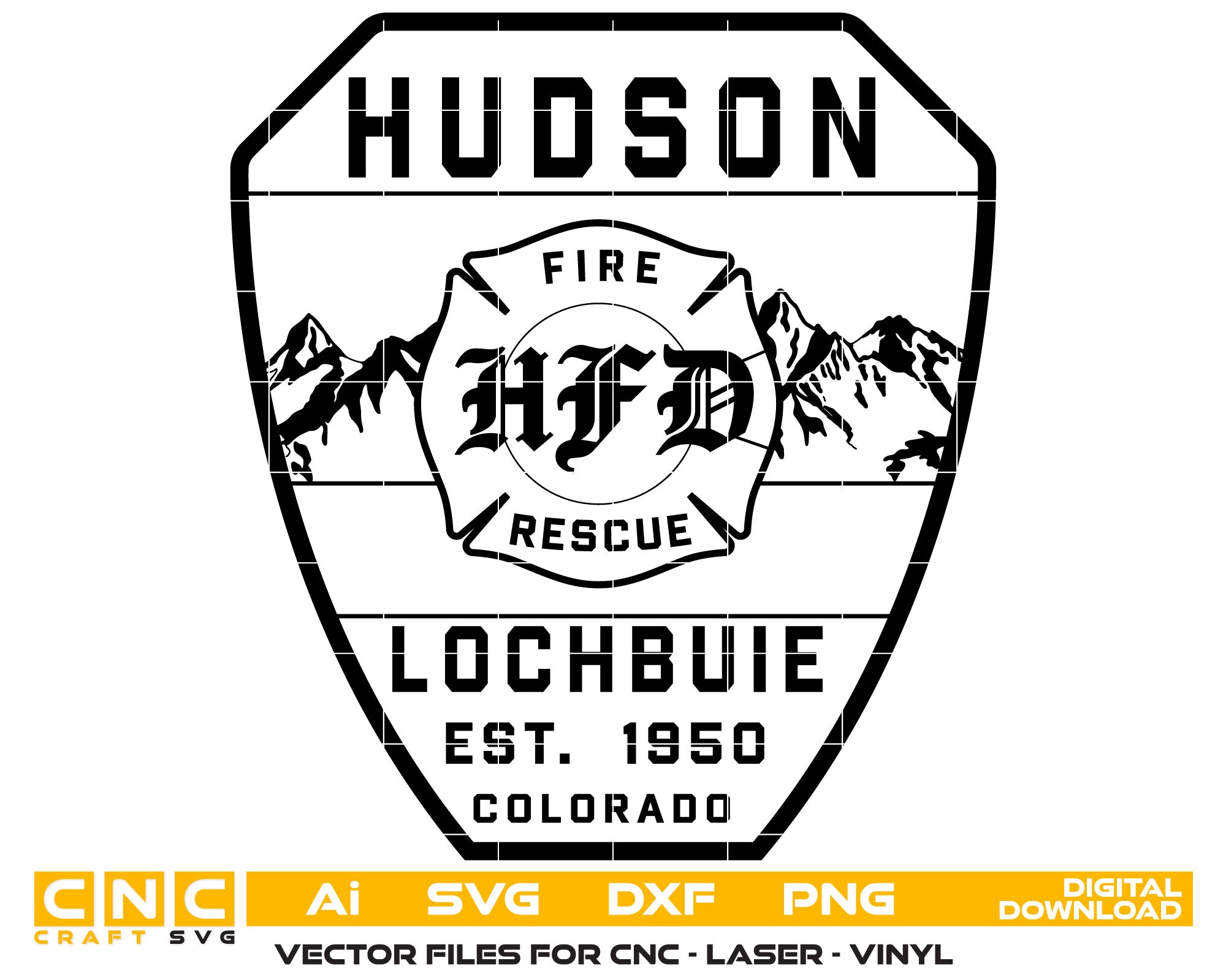 Hudson Fire Protection District Badge SVG | Firefighter Vector Emblem for CNC & Print