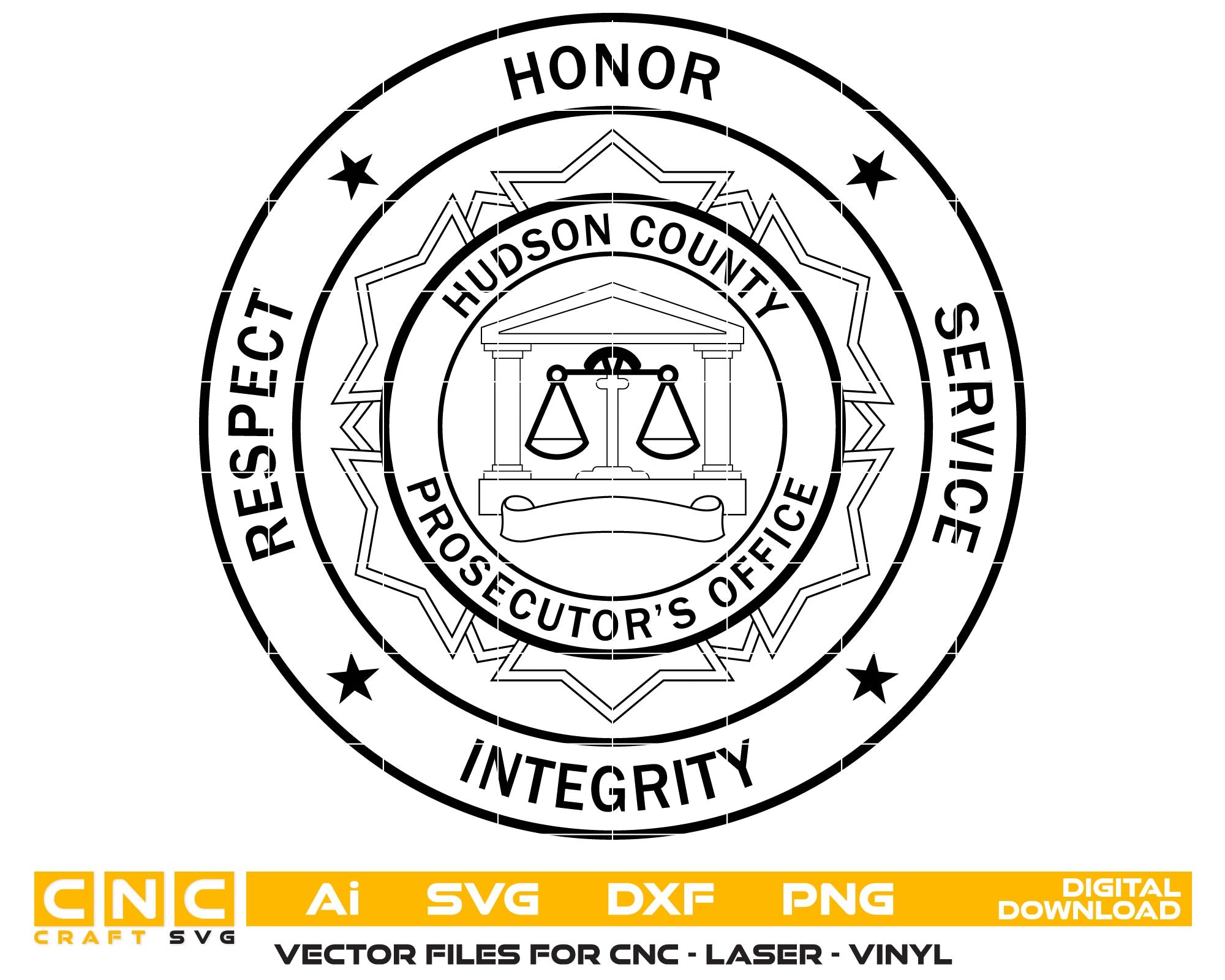 Hudson County Prosecutor Badge SVG, Prosecutor’s Office Vector File, New Jersey Law Enforcement Badge SVG, Hudson County Badge Digital File, Prosecutor Emblem SVG