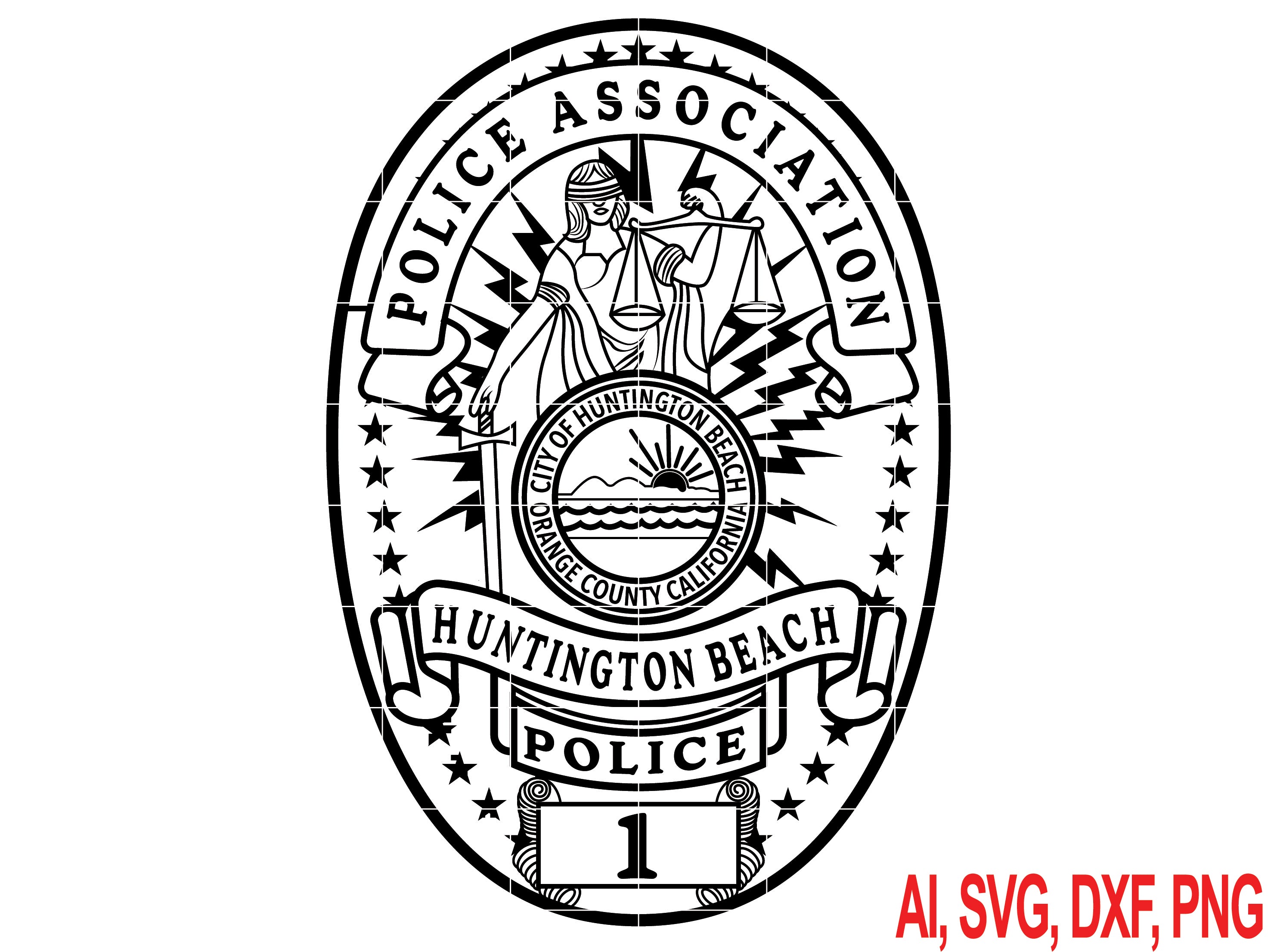 Huntington Beach Police Association Badge SVG, Huntington Beach Police Association Badge Vector, Police Association Badge SVG, Law Enforcement Association Emblem, Police Shield Vector, Badge Engraving File