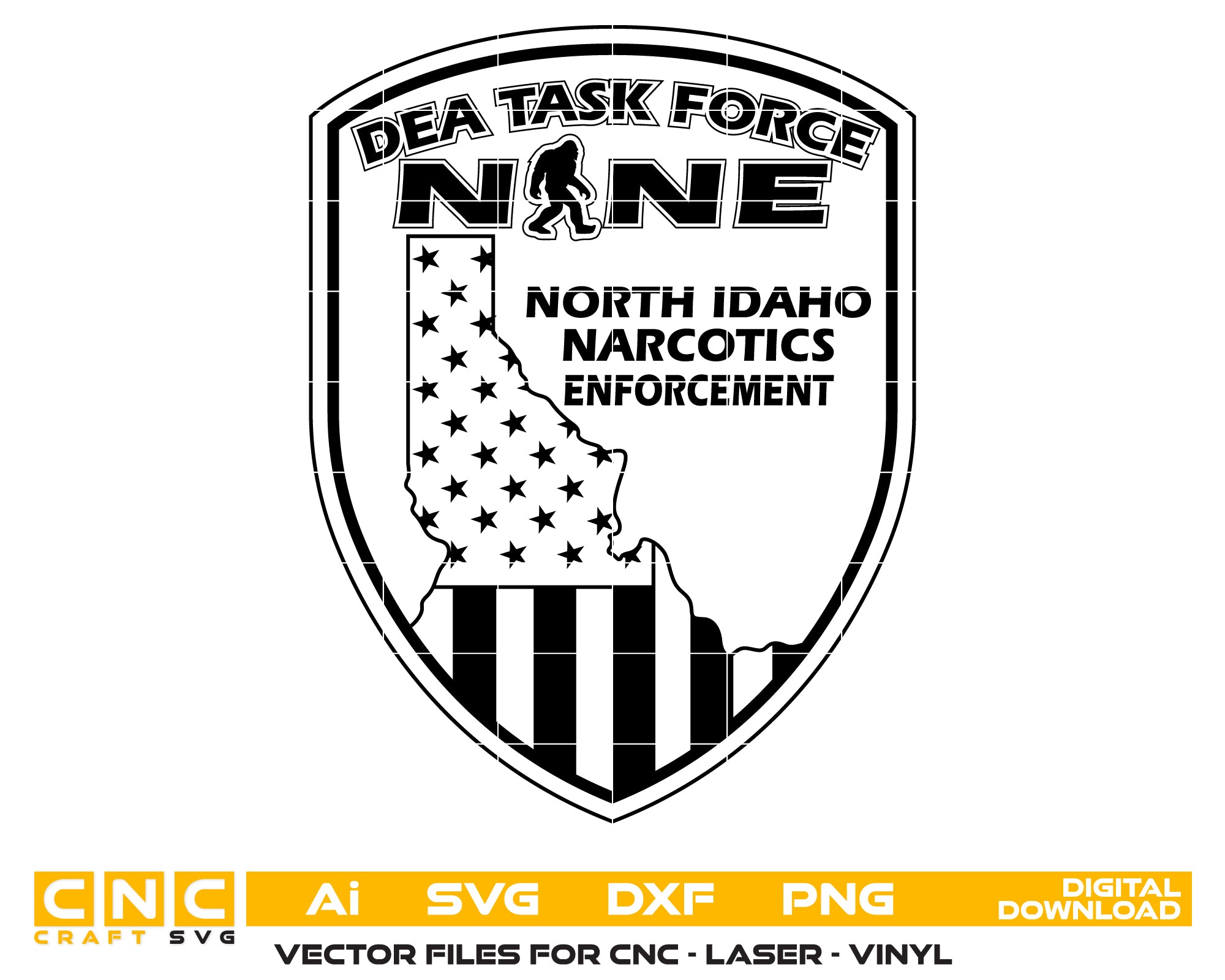 DEA Task Force North Idaho Patch SVG, DEA Narcotics Enforcement SVG, Idaho Police Patch Vector, Law Enforcement Badge SVG, DEA Logo Digital File
