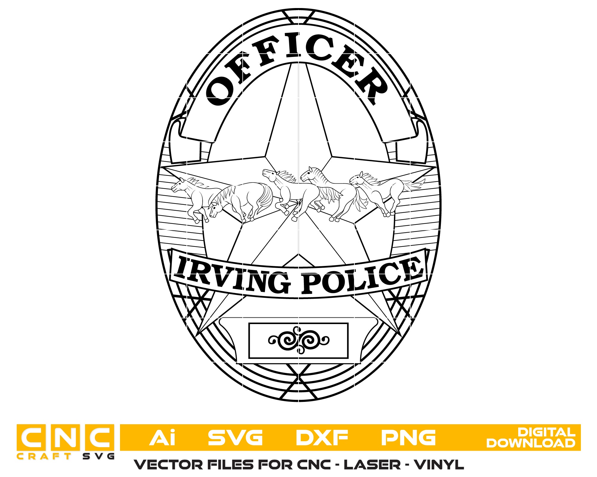 Irving Police Officer Badge SVG, Irving Police Vector File, Irving Law Enforcement Logo, Police Badge SVG for Engraving, Irving Police Design