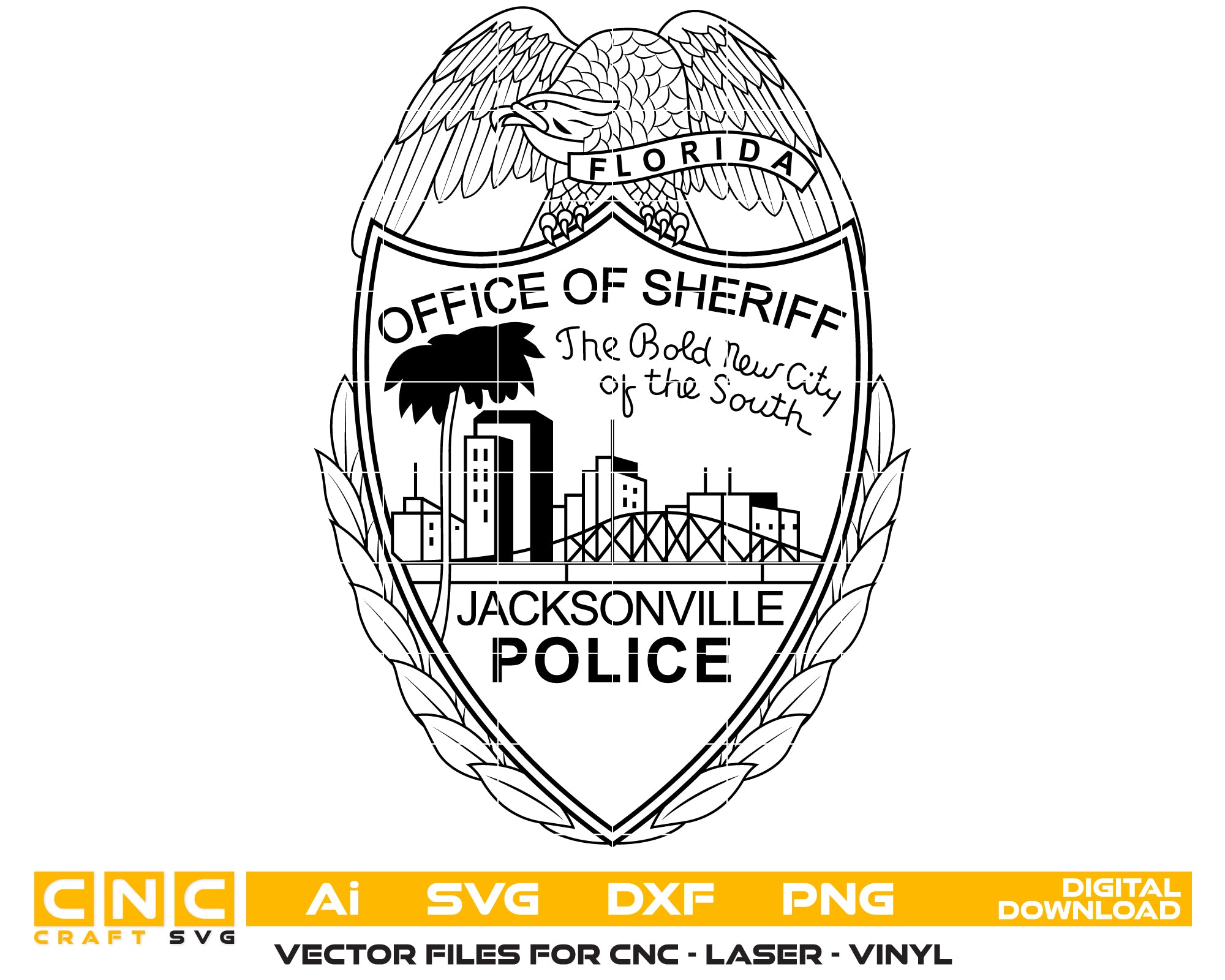 Jacksonville Police Officer Sheriff Badge SVG, Florida Law Enforcement Emblem, Jacksonville Sheriff Badge Vector, Police Officer Badge SVG, Jacksonville FL Badge
