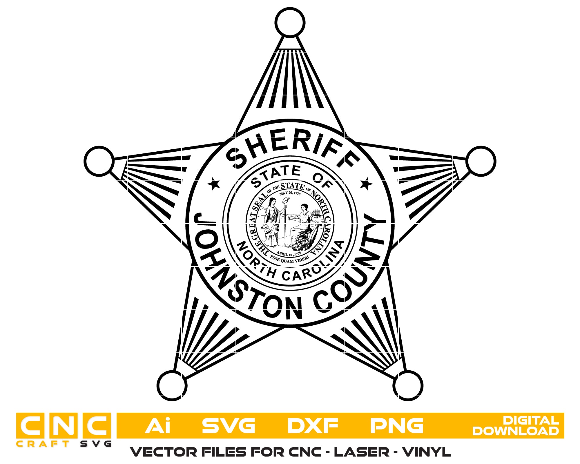 Johnston County North Carolina Sheriff Badge SVG, NC Sheriff Badge Vector, Johnston County Law Enforcement Emblem, Police Sheriff Badge SVG, Johnston County SO Badge