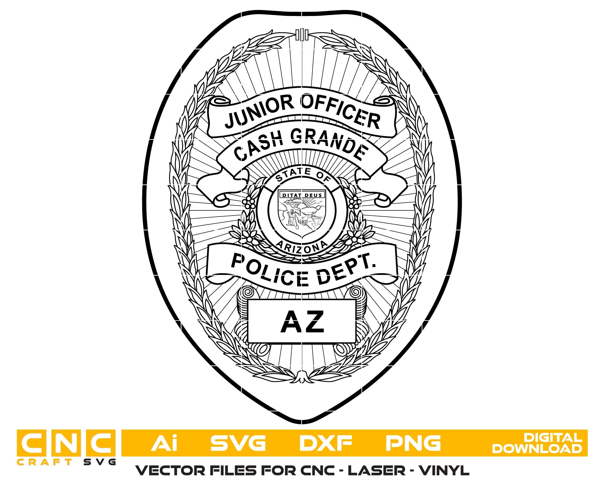 Black and white police badge design with text on a white background
police badge vector
arizona police badge
vector line art