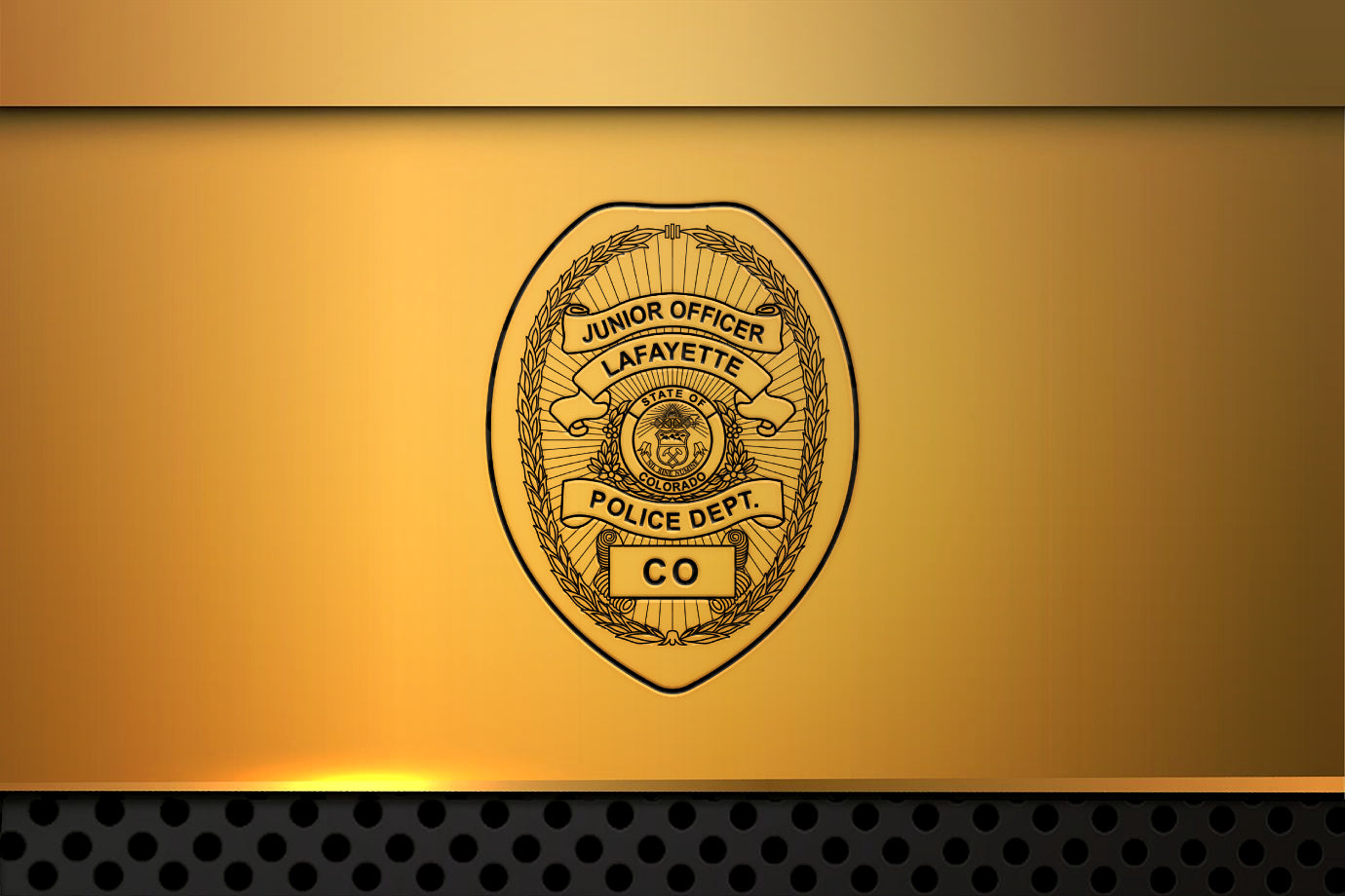 Police department badge on a gold background
police badge wall mockup
colorado police badge