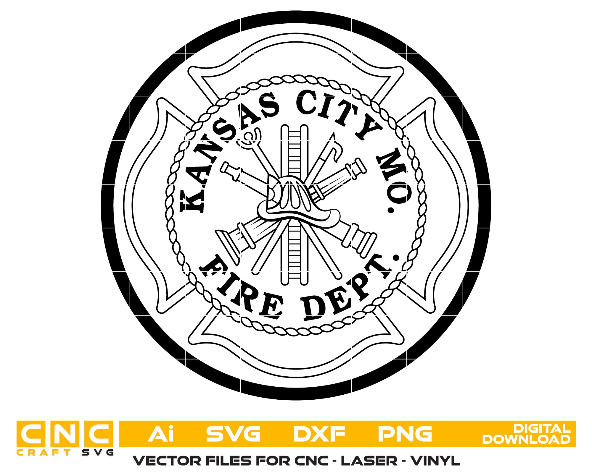 Kansas City Fire Department Badge SVG, Missouri Firefighter Badge Vector, Kansas City Fire Emblem, Fire Department Badge SVG, Firefighter Emblem Design
