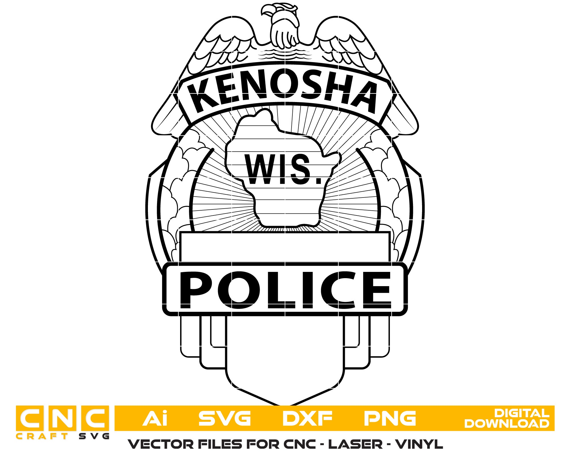 Kenosha Police Badge Vector Art, Ai,SVG, DXF, PNG, Digital Files