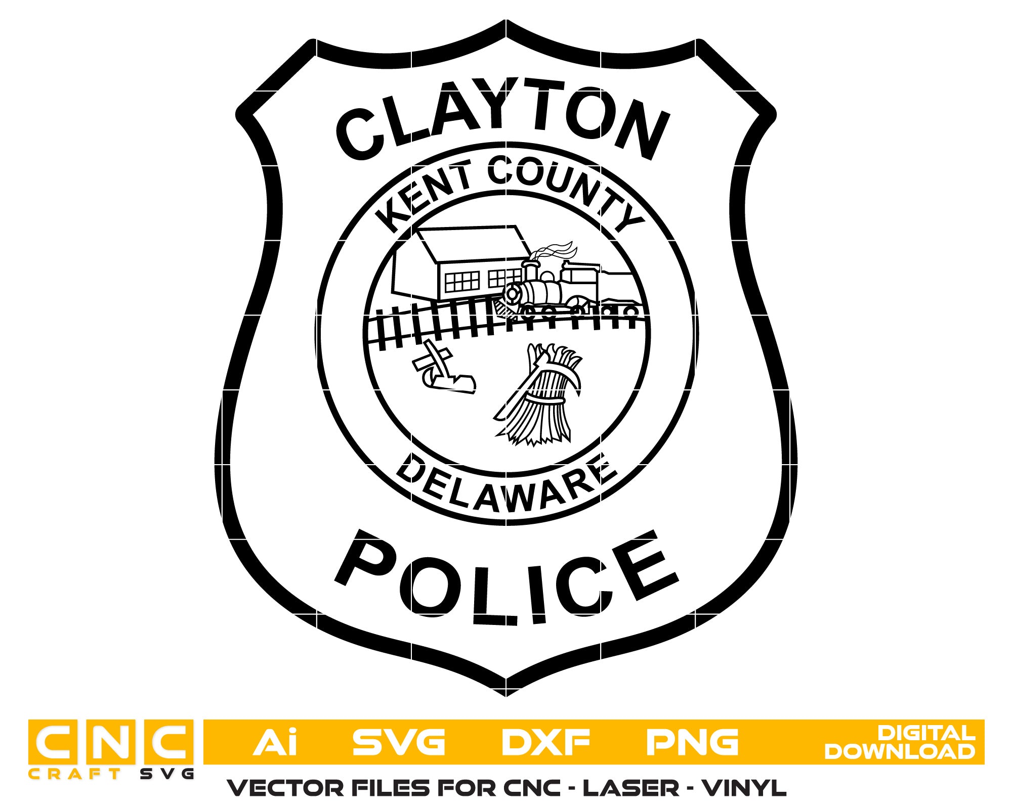 Kent County Delaware Clayton Police Vector Art, Ai,SVG, DXF, PNG, Digital Files