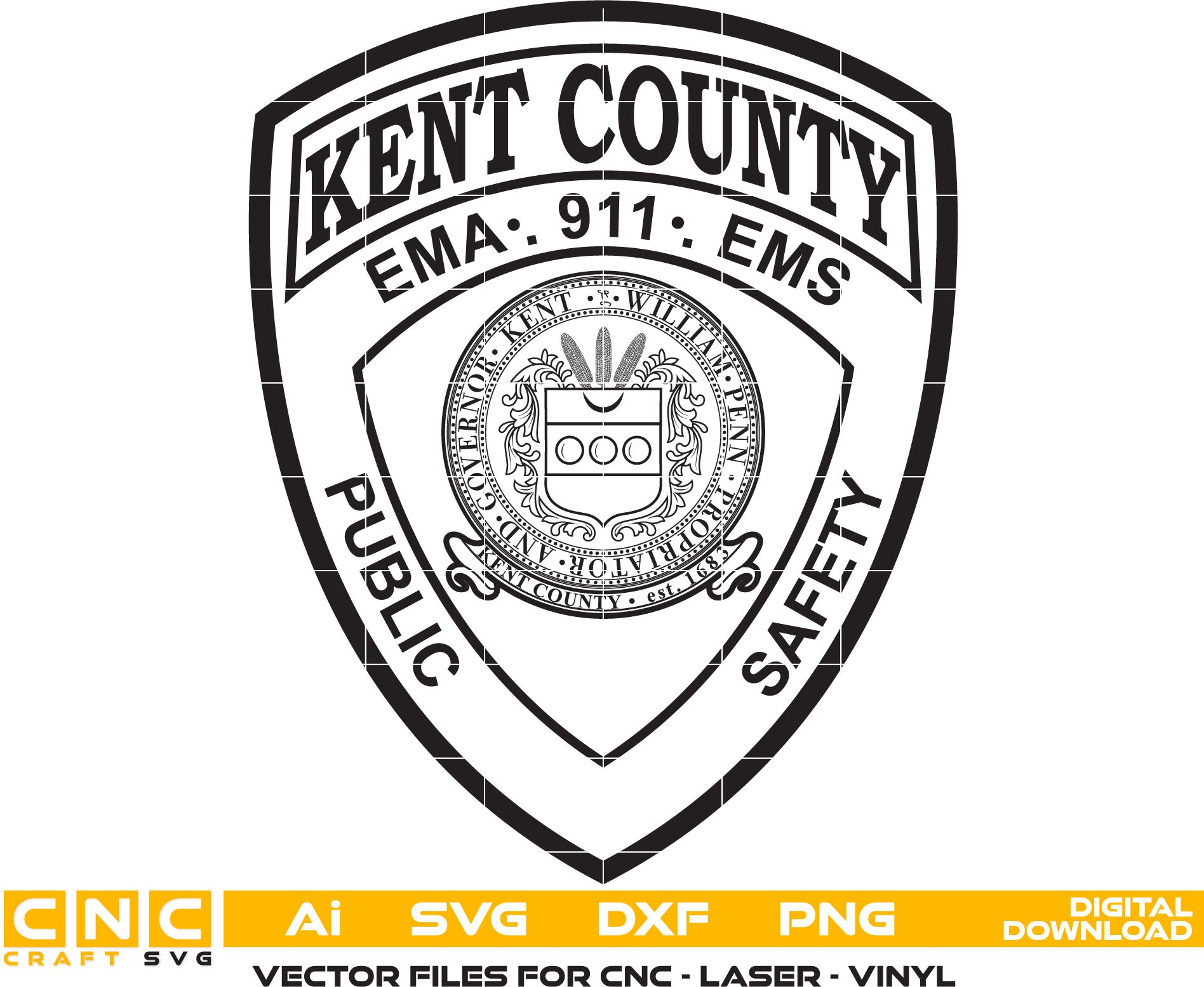 Kent County Public Safety Badge Vector art Svg, Dxf, Jpg, Png, and Ai files For laser engraving, woodworking, acrylic painting, and all printing machines.