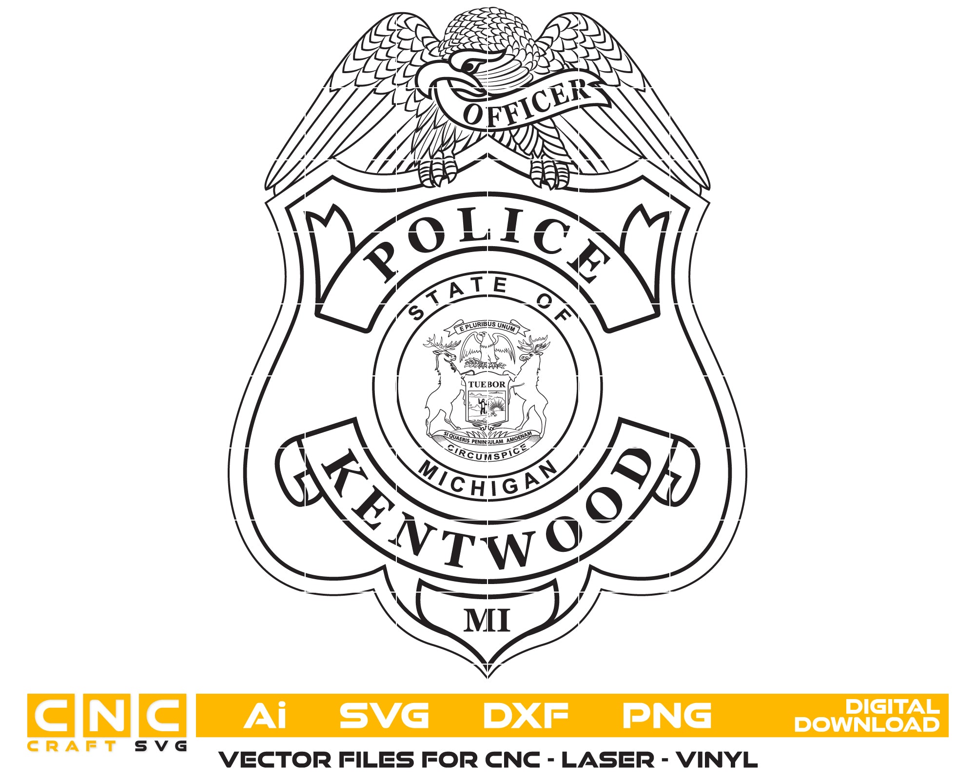 Kentwood Police Officer Badge SVG, Kentwood Police Badge Vector, Michigan Police Badge Design, Law Enforcement Badge SVG