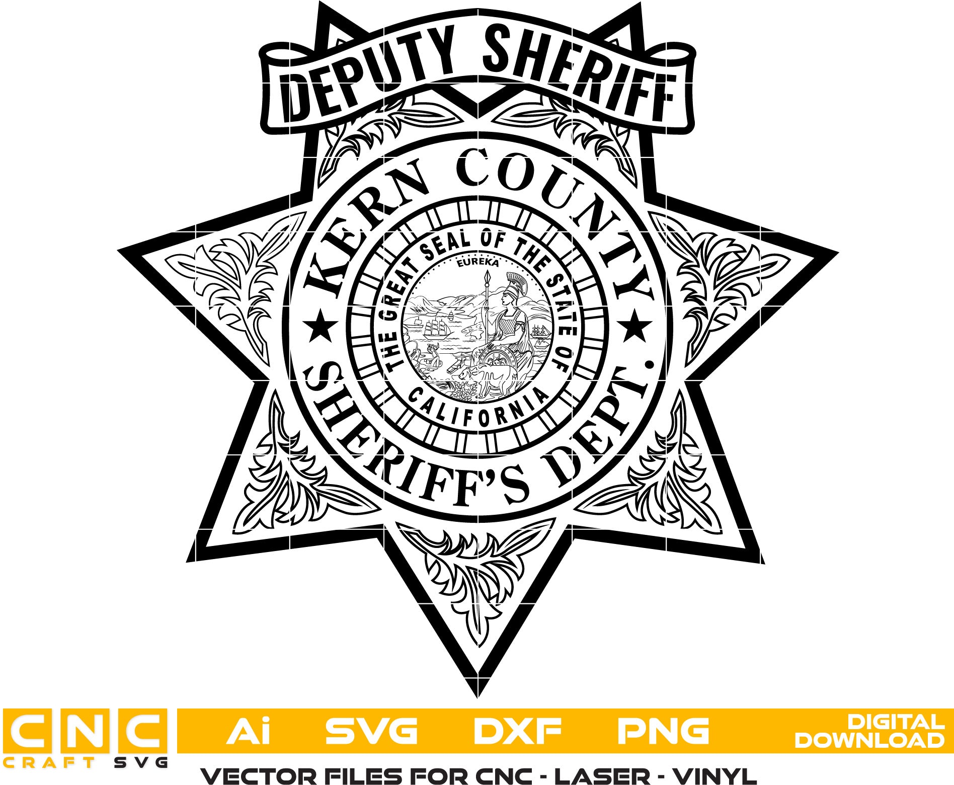 Kern County Deputy Sheriff Badge Vector art Svg, Dxf, Jpg, Png and Ai files For laser engraving, woodworking, acrylic painting, and all printing machines.