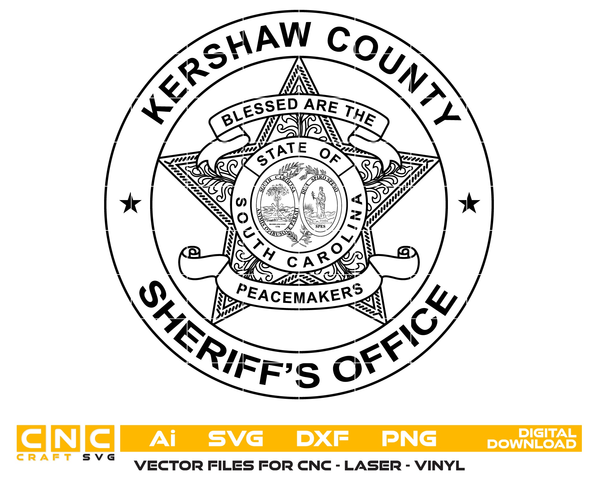 Kershaw County Deputy Sheriff’s Office Badge SVG digital download, South Carolina sheriff badge vector design for Cricut and Silhouette.