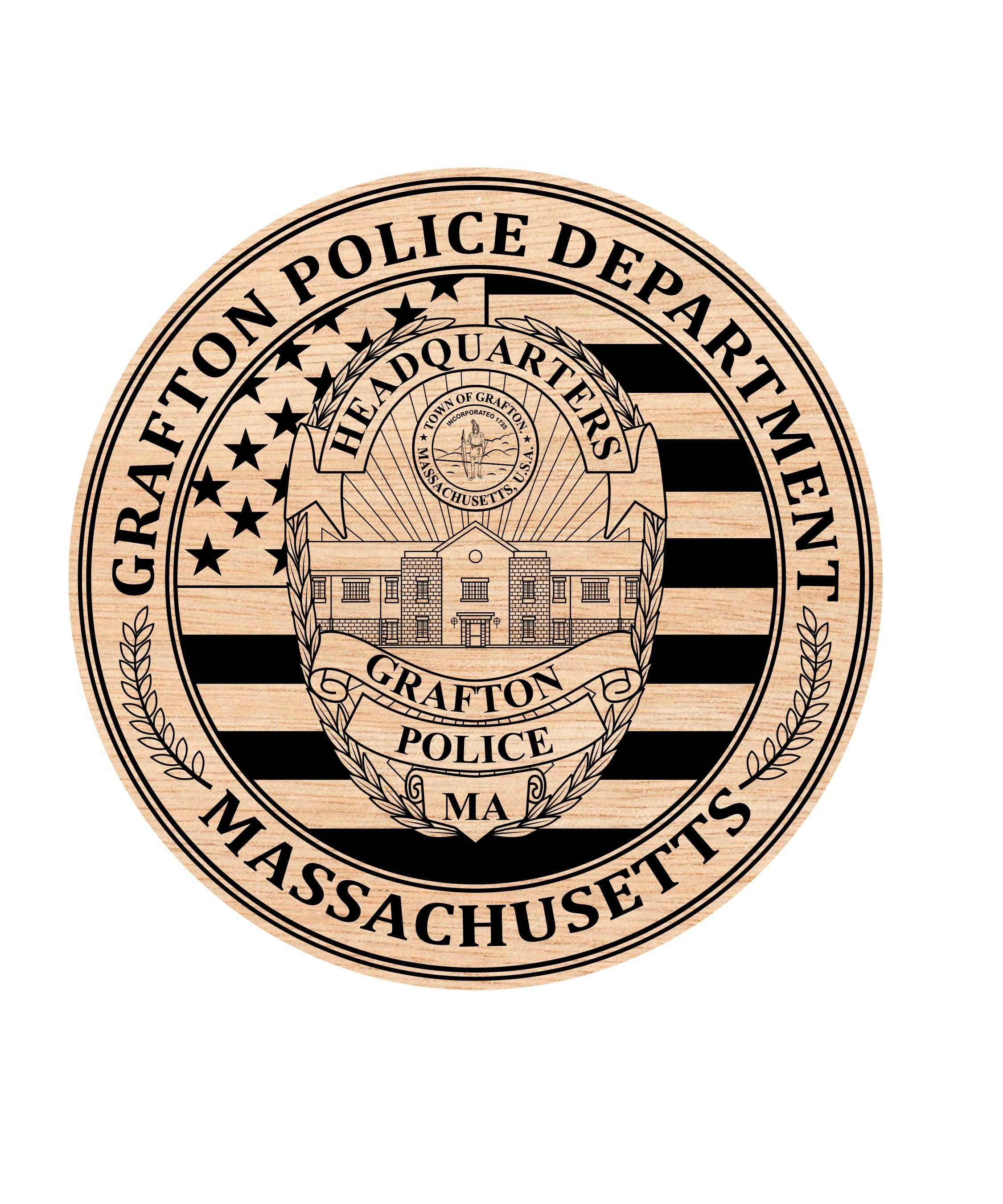 Grafton Police Department Massachusetts Badge Wooden-01