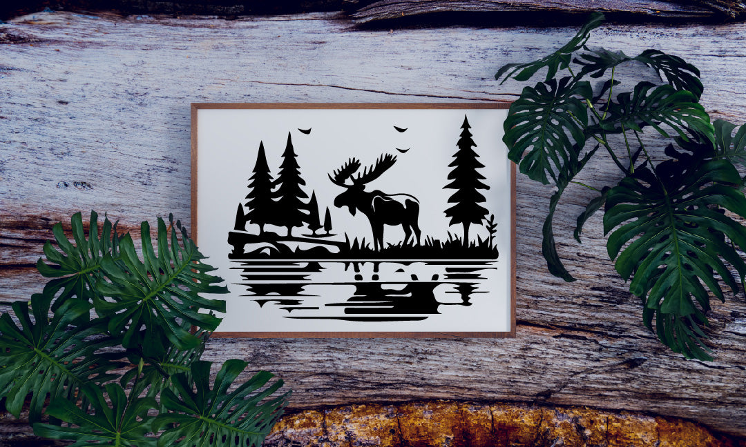 LAKE & MOOSE VECTOR ART