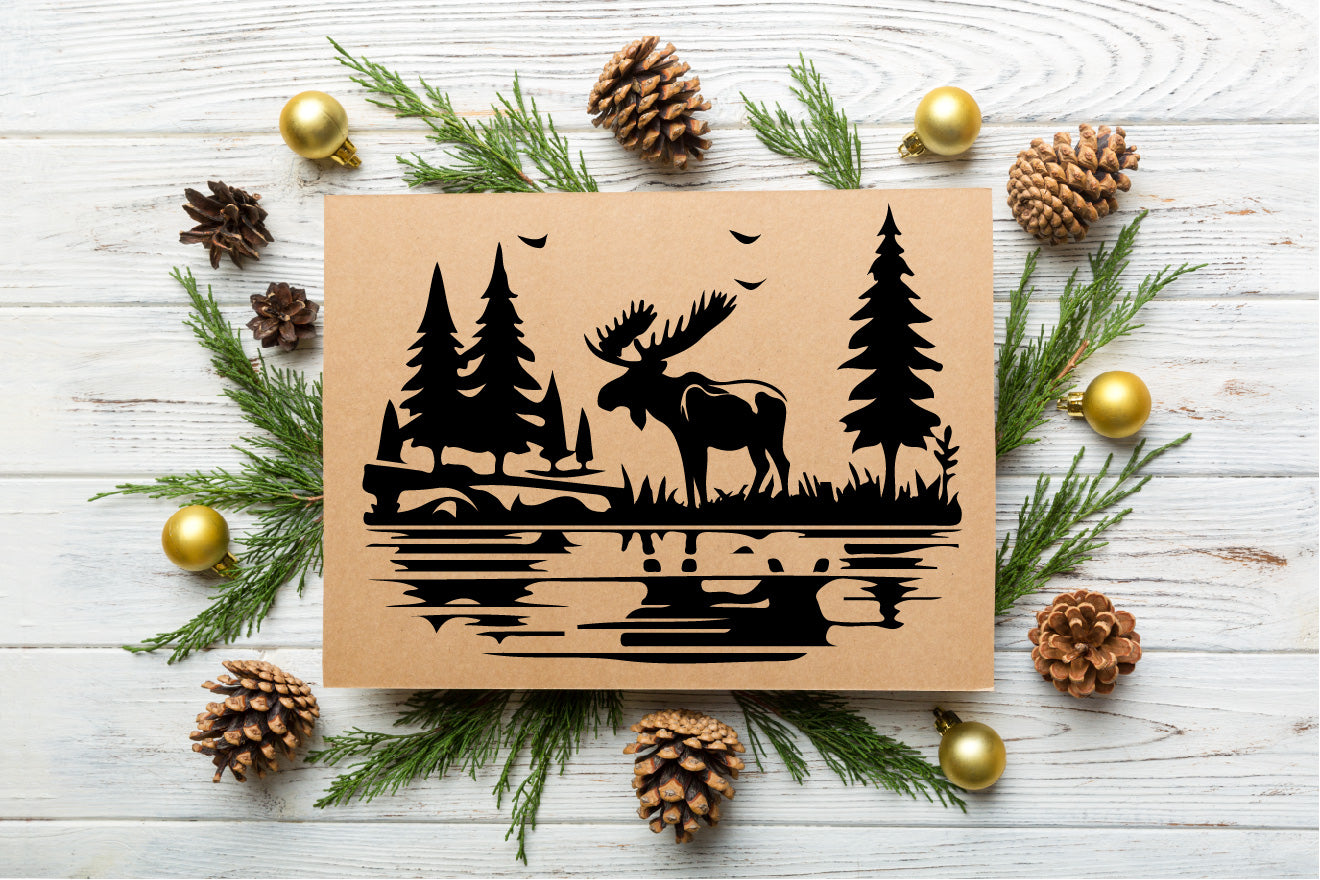 LAKE & MOOSE VECTOR ART