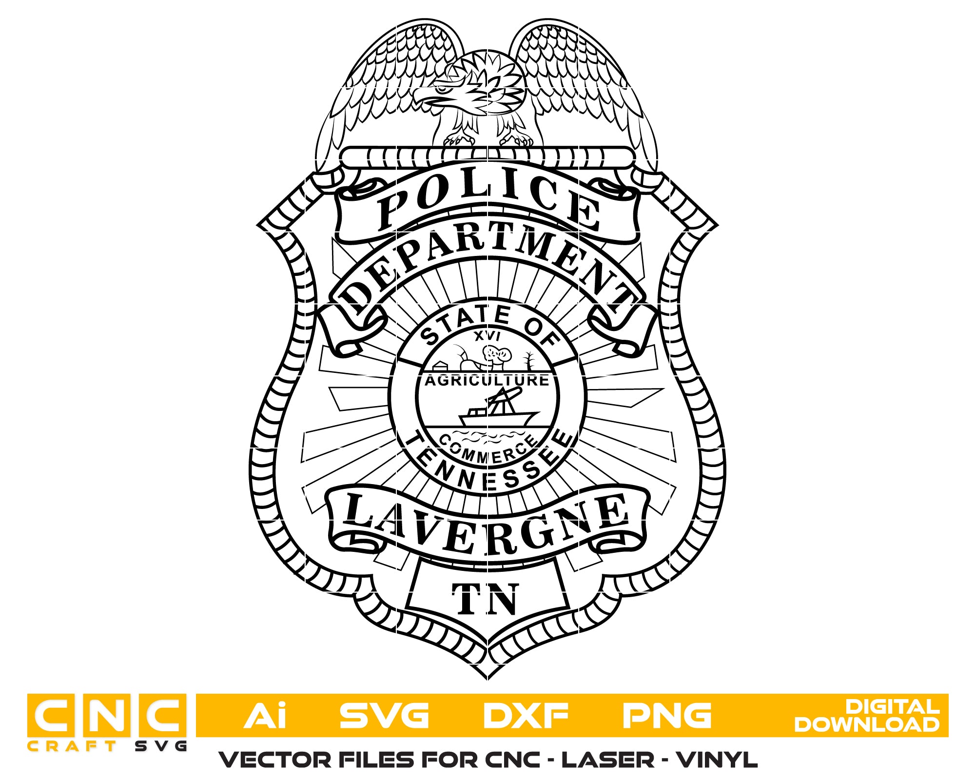 La Vergne Police Department Badge SVG, La Vergne Tennessee Police Badge Vector, La Vergne Police SVG Emblem, Tennessee Law Enforcement Badge Logo SVG, #support